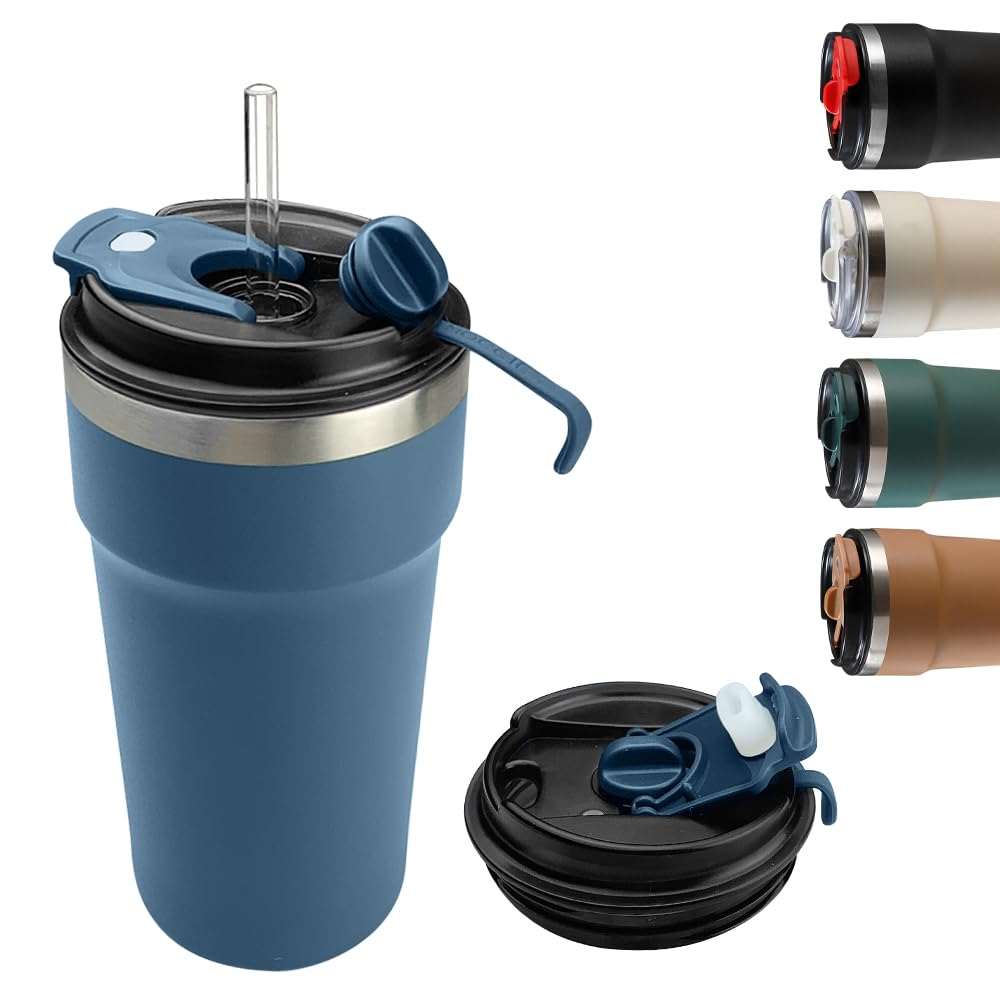 Travel coffee mugs leak-proof, reusable coffee cups with lids, stainless steel vacuum insulated coffee tumblers, thermal insulation cups for men & women keep drinks hot & cold(2nd-Green, 12OZ)