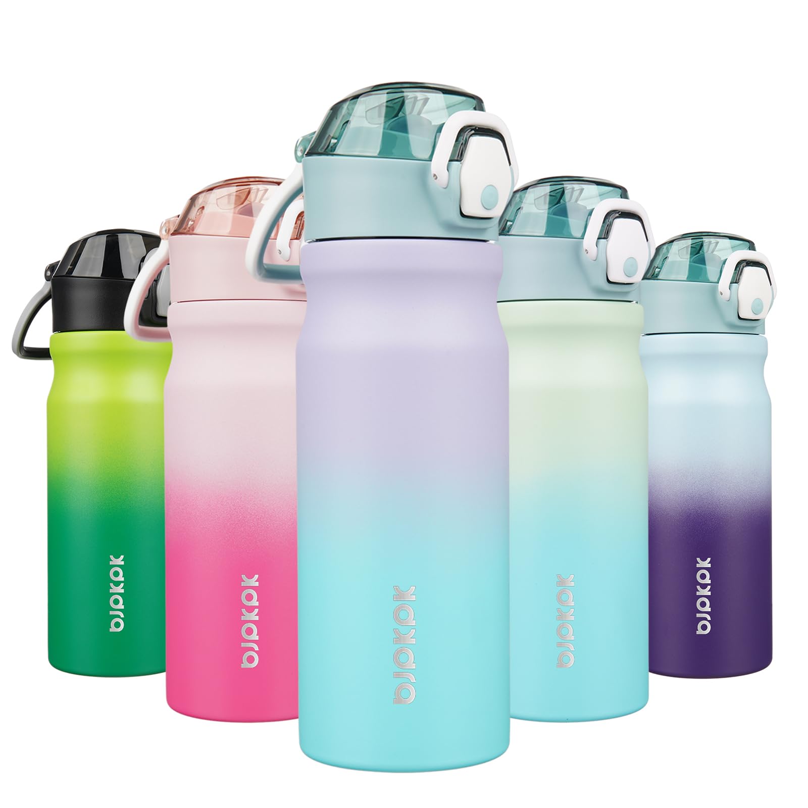 BJPKPK 18oz Insulated Water Bottle with Straw Stainless Steel Double Wall Water Bottles BPA Free Leak Proof Thermal Flask with Lockable Flip Lid and Soft Silicone Spout,Cherry Blossom