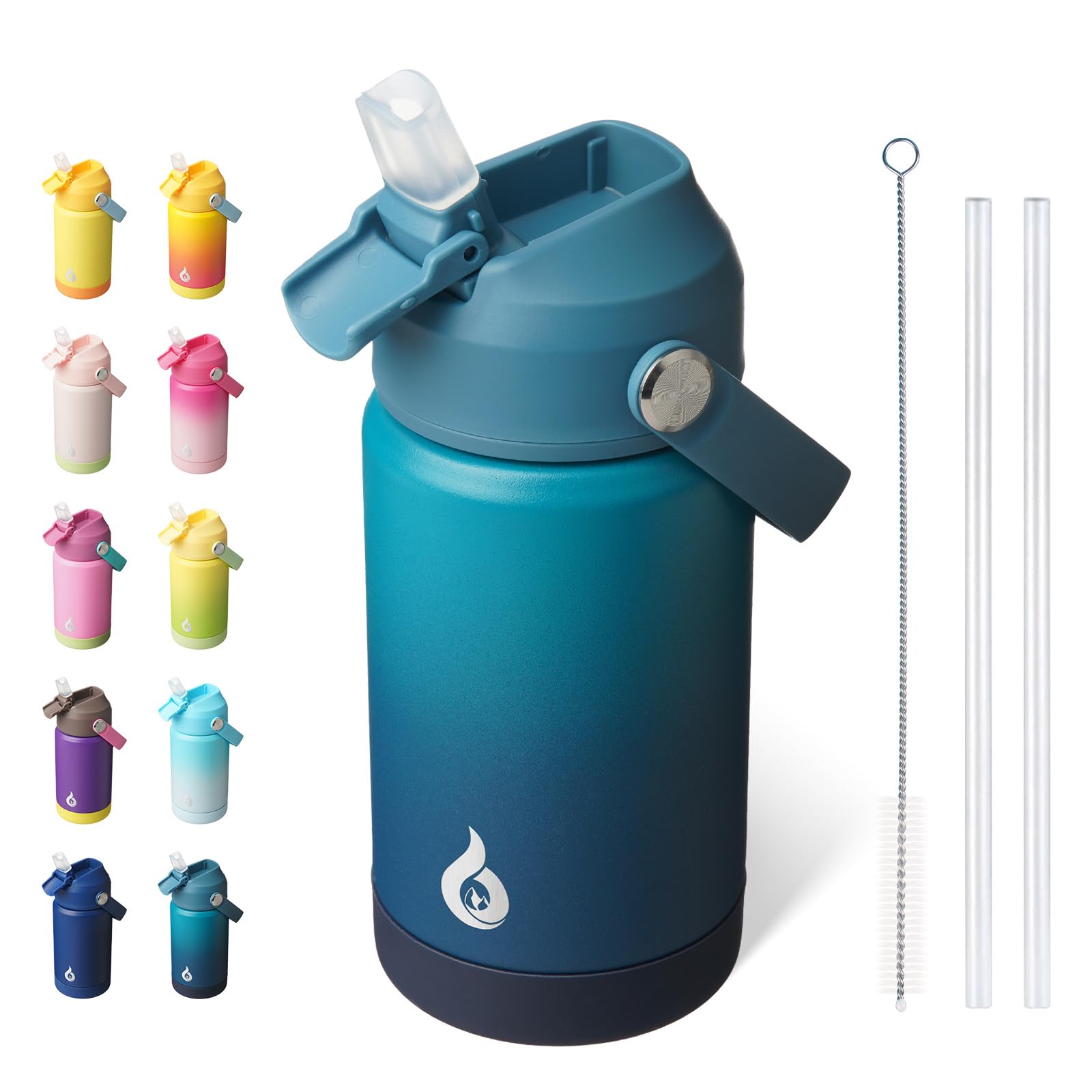 BJPKPK Insulated Water Bottle with Straw Lid, 18oz Thermo Water Bottles, Flex Handle & Non-slip Boot, BPA Free Leak Proof Stainless Steel Metal Thermo, Tumblers, Cups,Black Blue