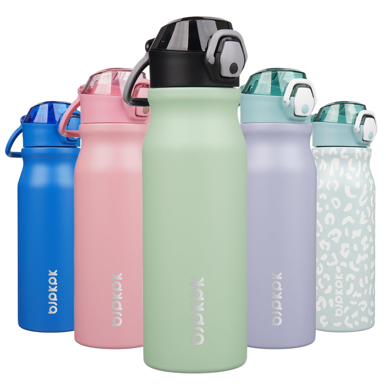 BJPKPK 18oz Insulated Water Bottle with Straw Stainless Steel Double Wall Water Bottles BPA Free Leak Proof Thermal Flask with Lockable Flip Lid and Soft Silicone Spout,Cherry Blossom