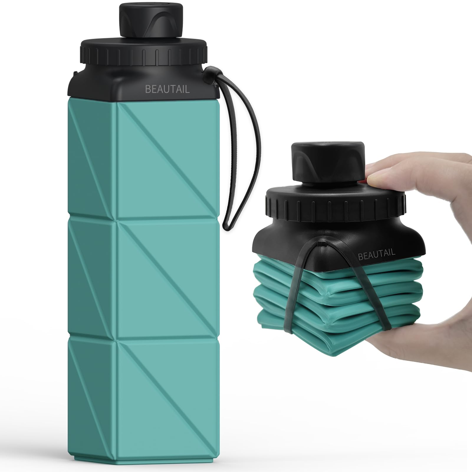 Collapsible Water Bottles 20.6oz, Silicone Foldable Portable Travel Water Bottle, BPA-Free, Leakproof Reusable for Traveling Camping Hiking Cycling Yoga Sports Outdoor, 1 Pack (Dark Blue)