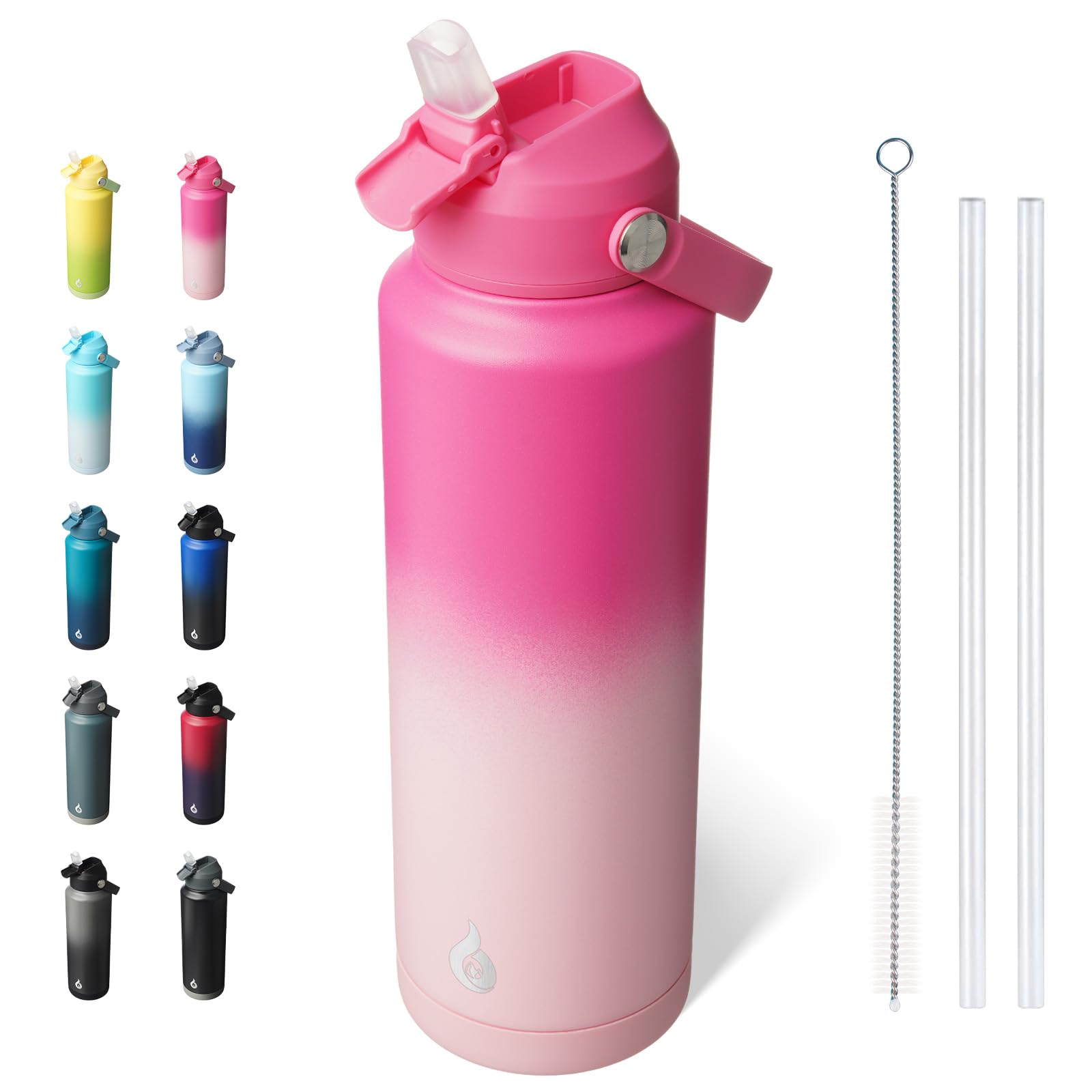 BJPKPK Insulated Water Bottle with Straw Lid, 18oz Thermo Water Bottles, Flex Handle & Non-slip Boot, BPA Free Leak Proof Stainless Steel Metal Thermo, Tumblers, Cups,Black Blue