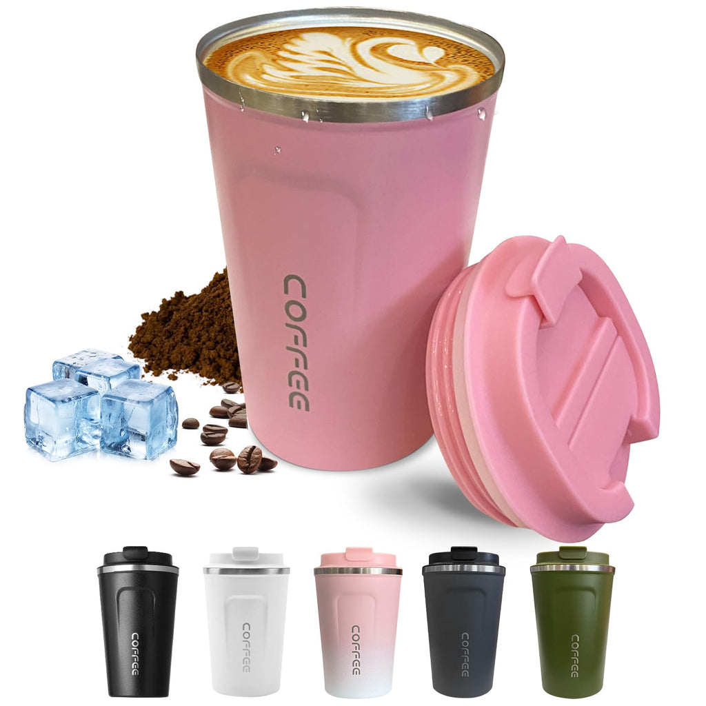 Travel coffee mugs leak-proof, reusable coffee cups with lids, stainless steel vacuum insulated coffee tumblers, thermal insulation cups for men & women keep drinks hot & cold(2nd-Green, 12OZ)