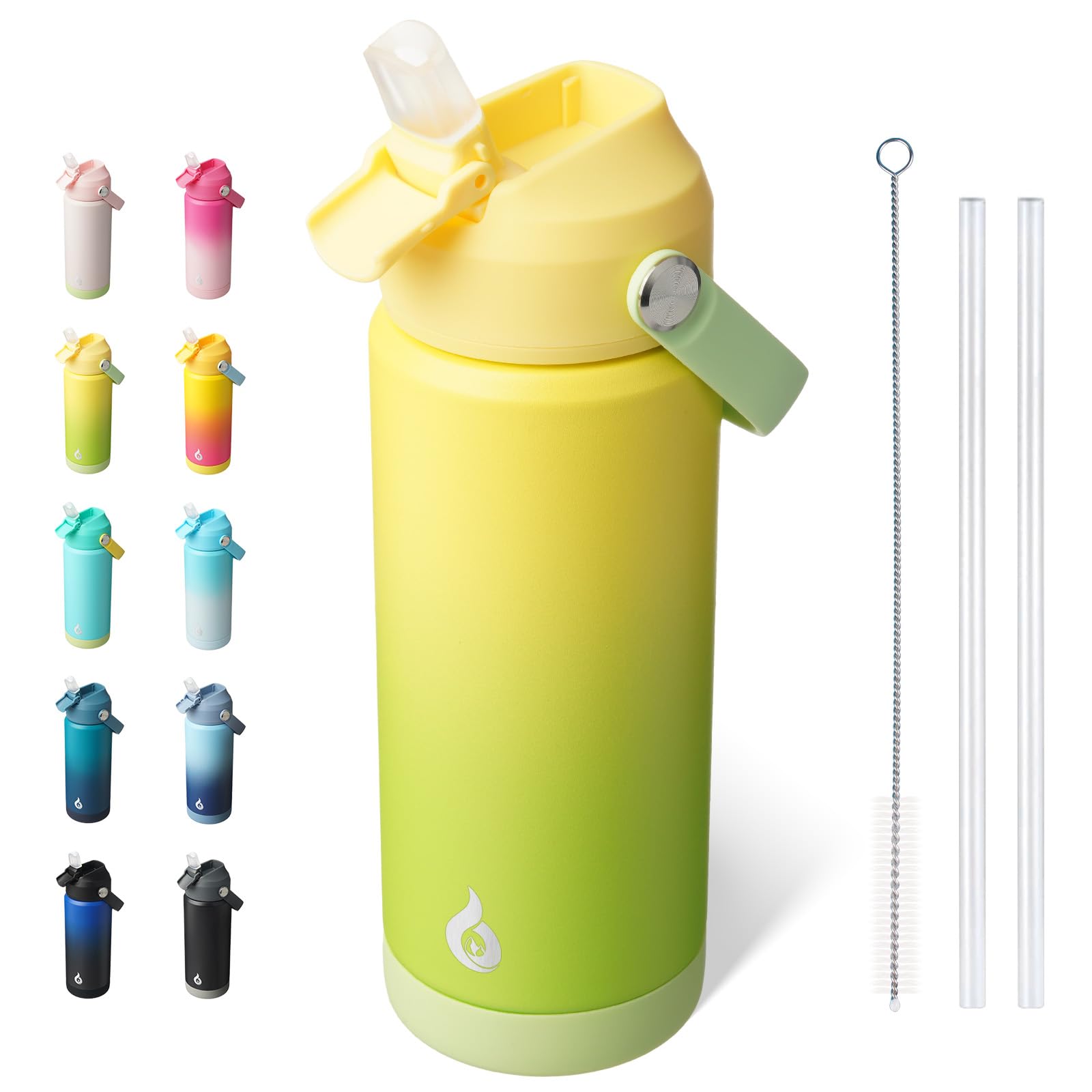 BJPKPK Insulated Water Bottle with Straw Lid, 18oz Thermo Water Bottles, Flex Handle & Non-slip Boot, BPA Free Leak Proof Stainless Steel Metal Thermo, Tumblers, Cups,Black Blue