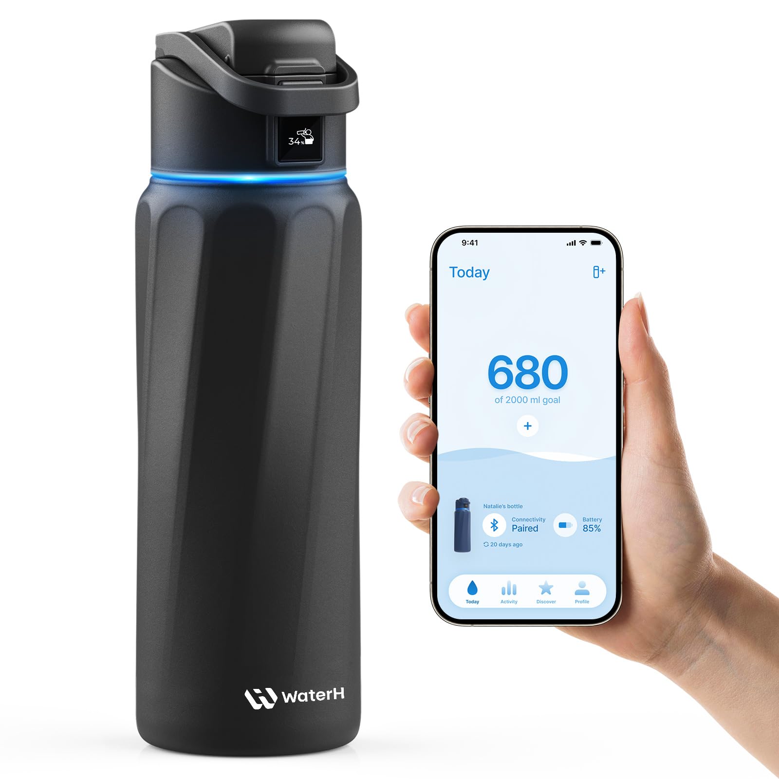BOOST Smart Water Bottle with Reminder & Tracker, Double Wall Vacuum Insulated Bottles Stainless Steel, 32oz BPA-Free Wide Mouth for School, Gym, Office, Ideal for Mother's Day