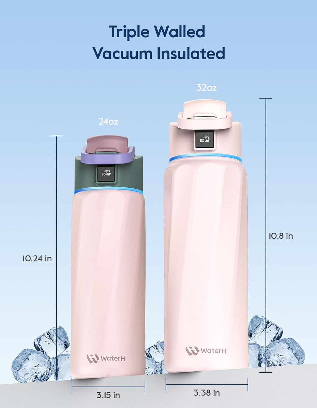 BOOST Smart Water Bottle with Reminder & Tracker, Double Wall Vacuum Insulated Bottles Stainless Steel, 32oz BPA-Free Wide Mouth for School, Gym, Office, Ideal for Mother's Day