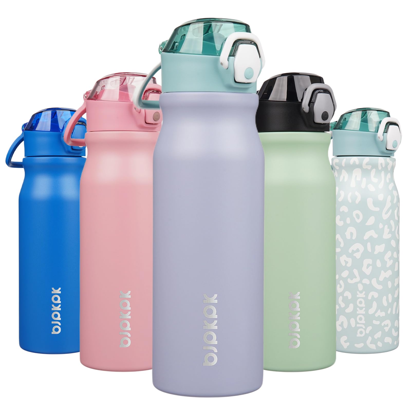 BJPKPK 18oz Insulated Water Bottle with Straw Stainless Steel Double Wall Water Bottles BPA Free Leak Proof Thermal Flask with Lockable Flip Lid and Soft Silicone Spout,Cherry Blossom