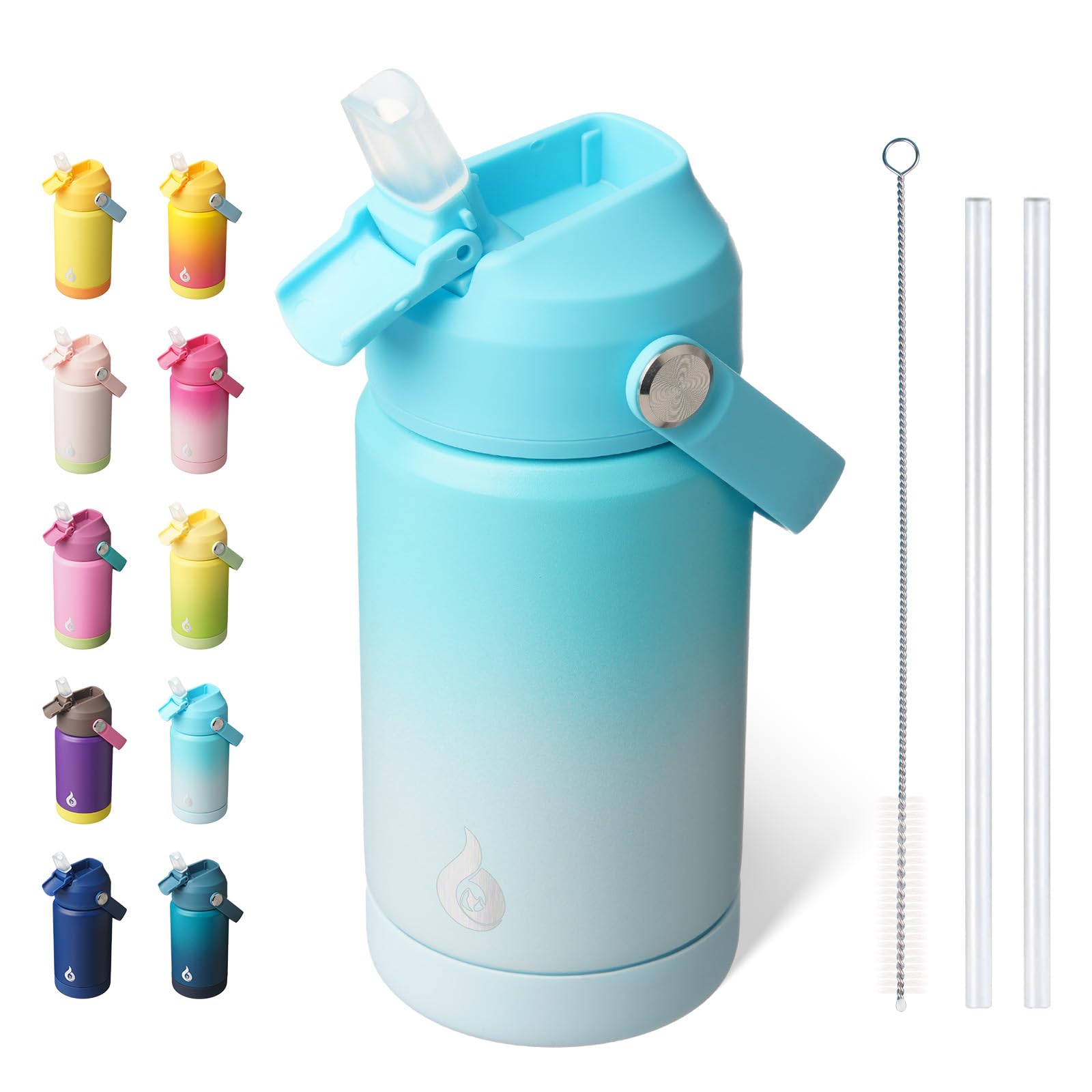 BJPKPK Insulated Water Bottle with Straw Lid, 18oz Thermo Water Bottles, Flex Handle & Non-slip Boot, BPA Free Leak Proof Stainless Steel Metal Thermo, Tumblers, Cups,Black Blue