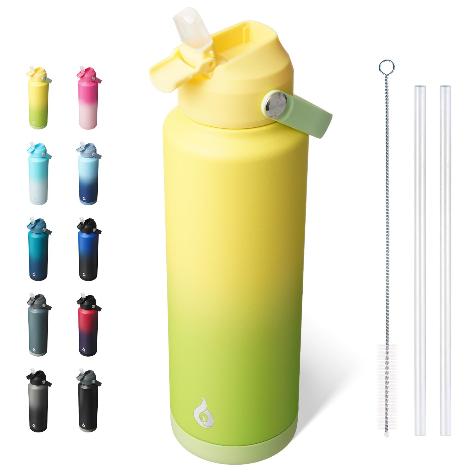 BJPKPK Insulated Water Bottle with Straw Lid, 18oz Thermo Water Bottles, Flex Handle & Non-slip Boot, BPA Free Leak Proof Stainless Steel Metal Thermo, Tumblers, Cups,Black Blue
