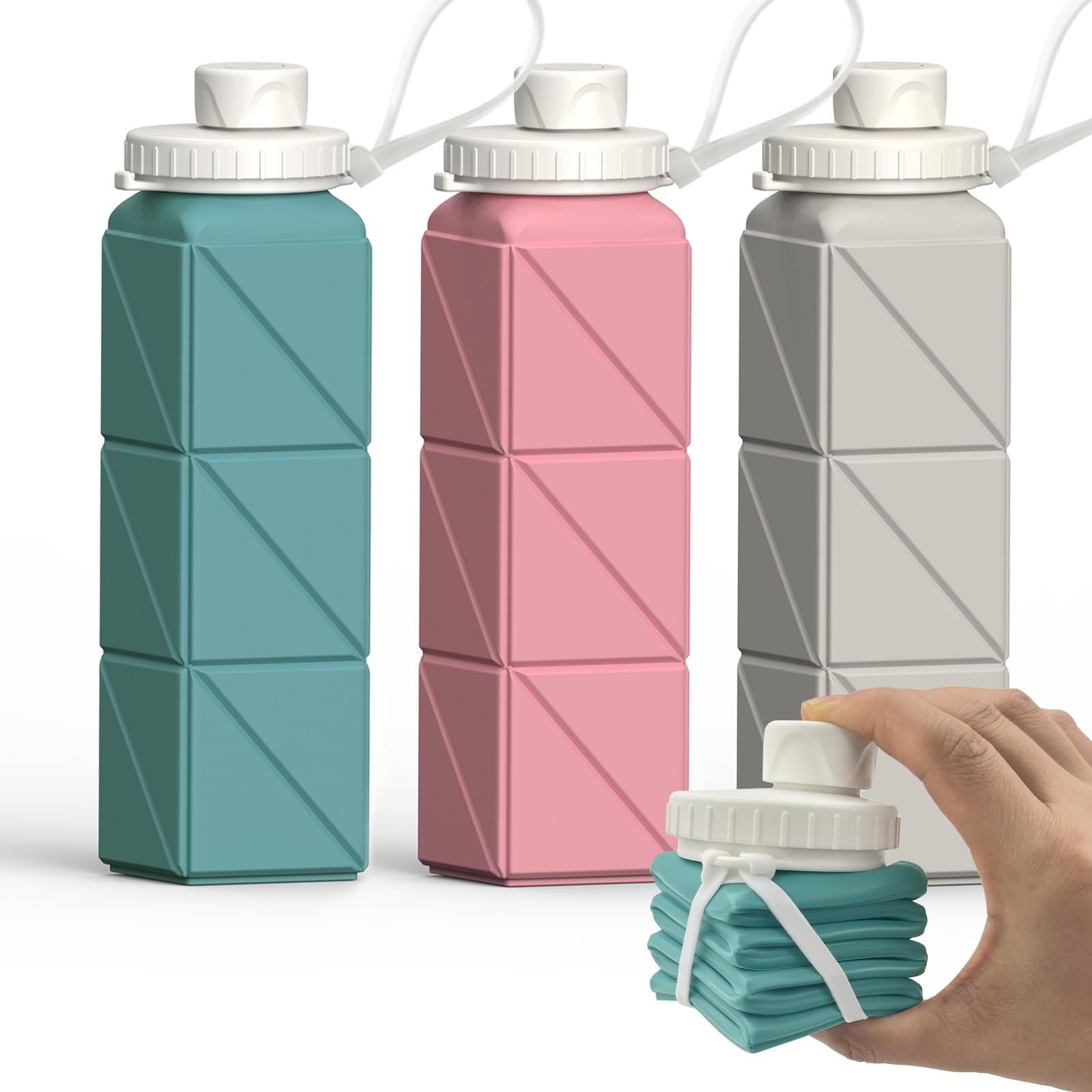 Collapsible Water Bottles 20.6oz, Silicone Foldable Portable Travel Water Bottle, BPA-Free, Leakproof Reusable for Traveling Camping Hiking Cycling Yoga Sports Outdoor, 1 Pack (Dark Blue)