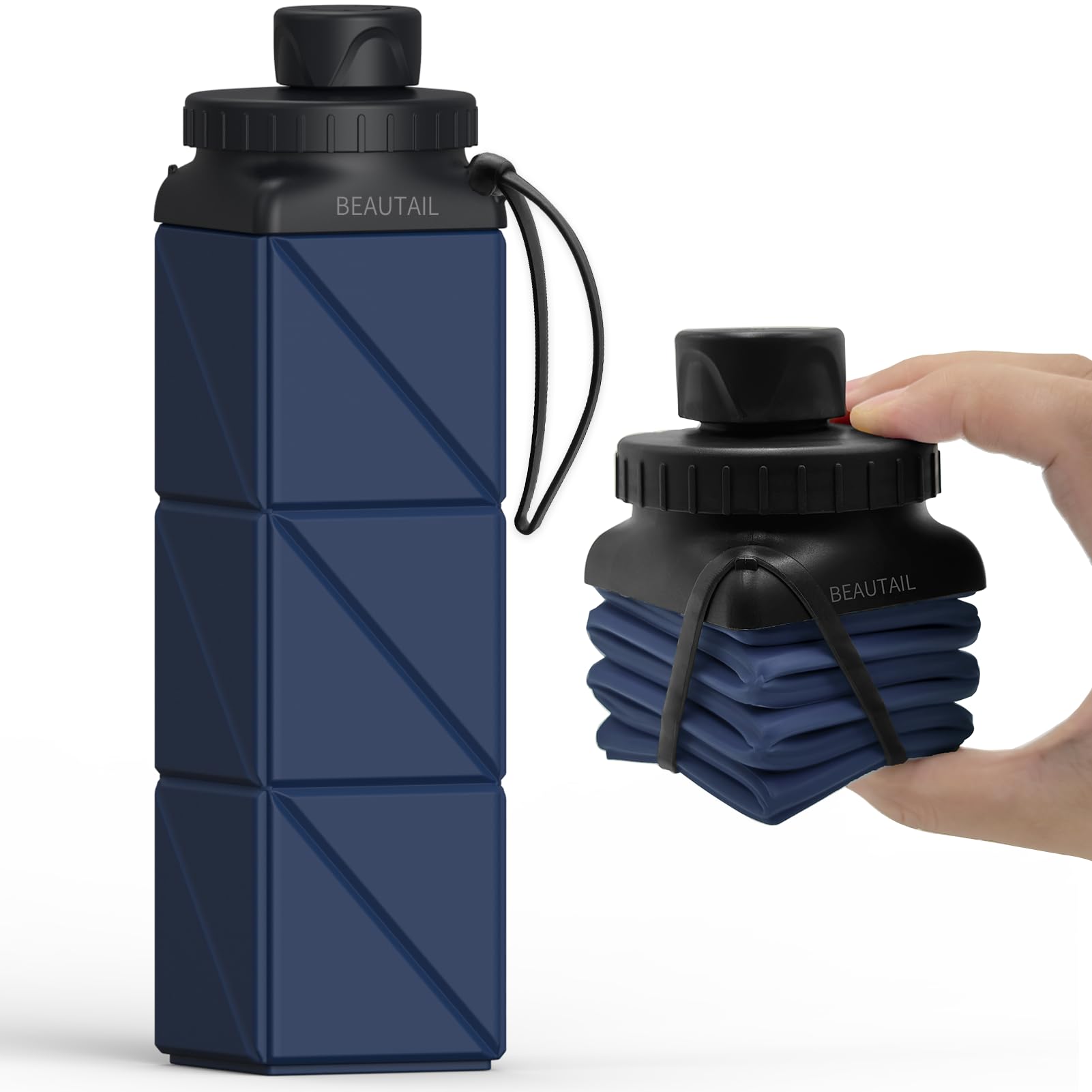 Collapsible Water Bottles 20.6oz, Silicone Foldable Portable Travel Water Bottle, BPA-Free, Leakproof Reusable for Traveling Camping Hiking Cycling Yoga Sports Outdoor, 1 Pack (Dark Blue)