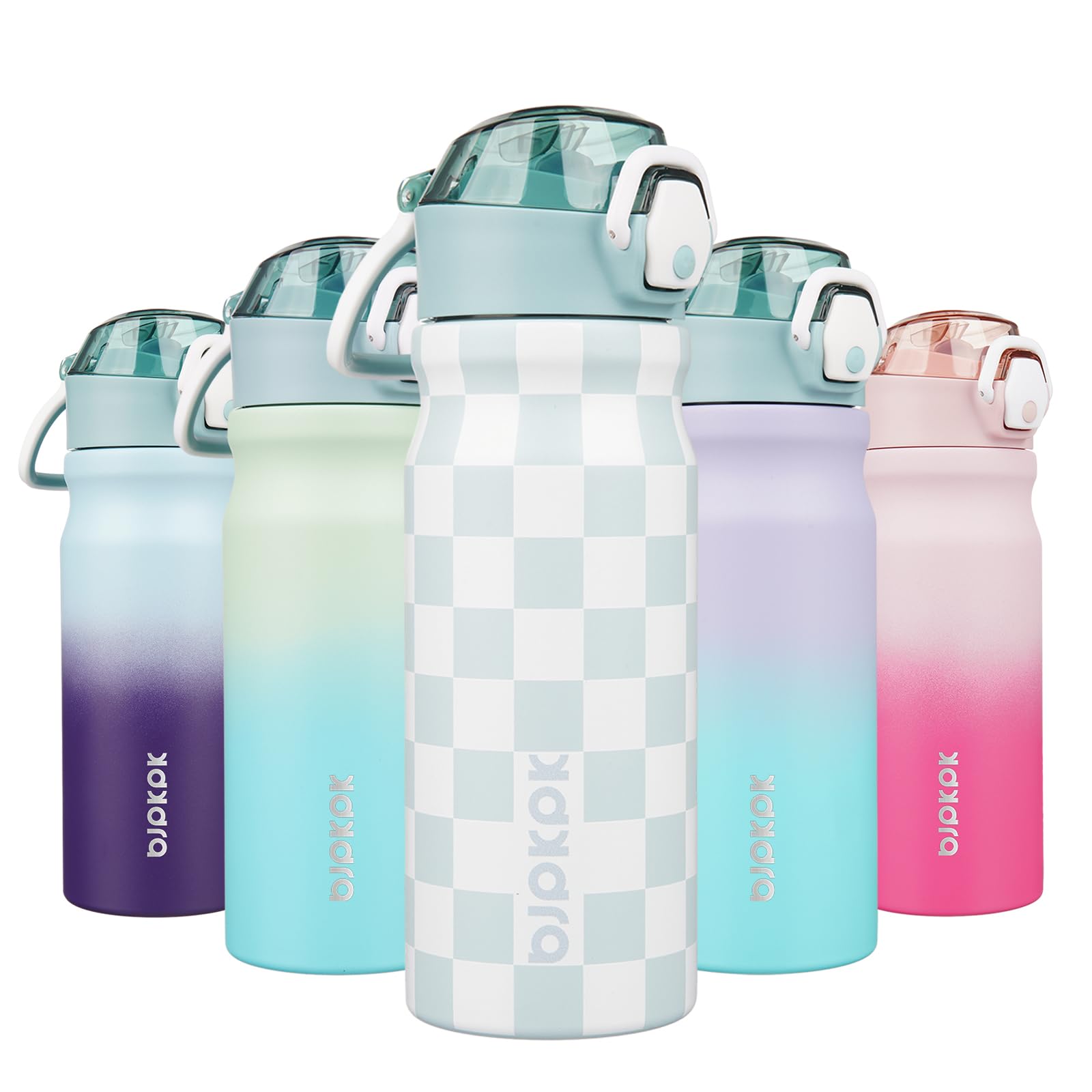 BJPKPK 18oz Insulated Water Bottle with Straw Stainless Steel Double Wall Water Bottles BPA Free Leak Proof Thermal Flask with Lockable Flip Lid and Soft Silicone Spout,Cherry Blossom