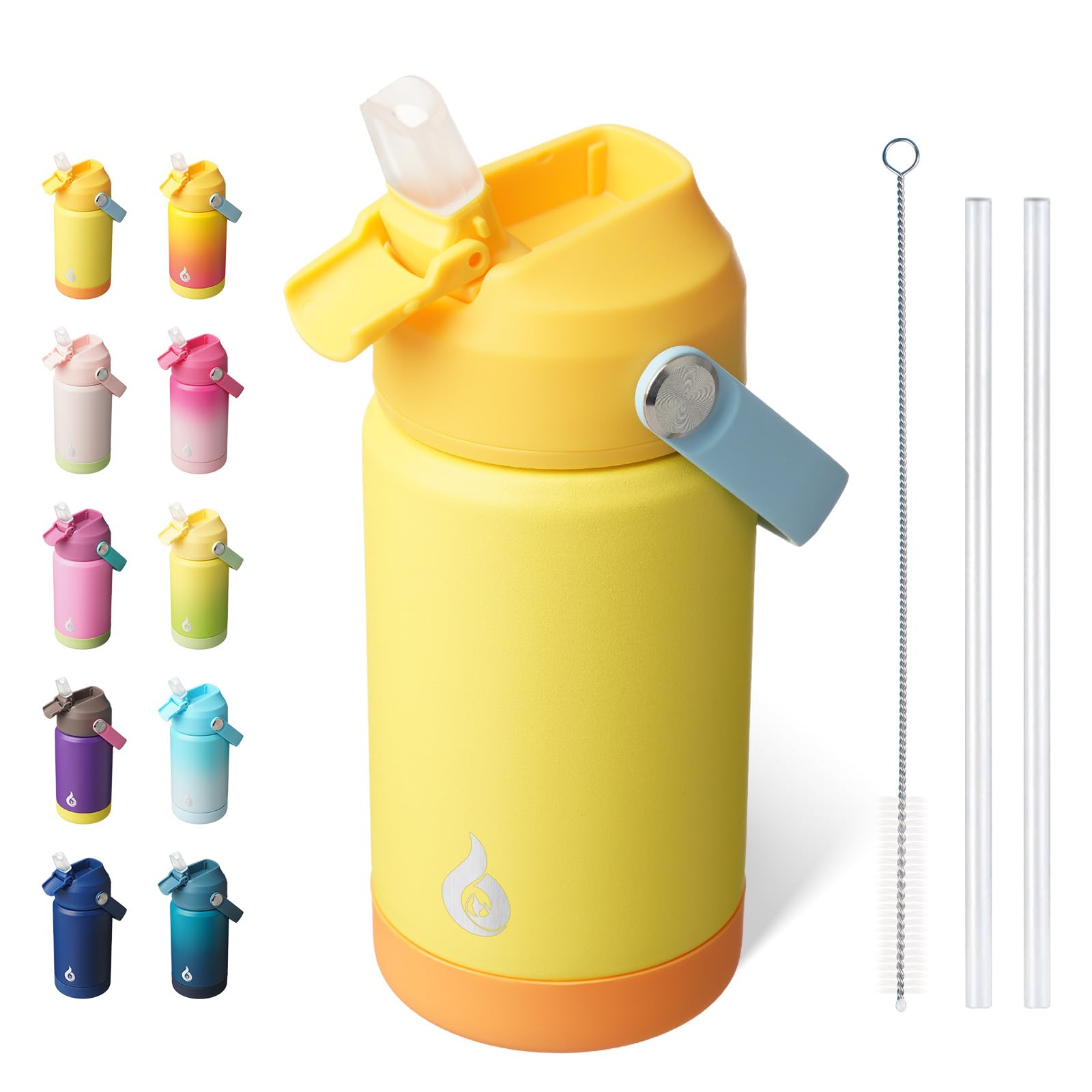 BJPKPK Insulated Water Bottle with Straw Lid, 18oz Thermo Water Bottles, Flex Handle & Non-slip Boot, BPA Free Leak Proof Stainless Steel Metal Thermo, Tumblers, Cups,Black Blue