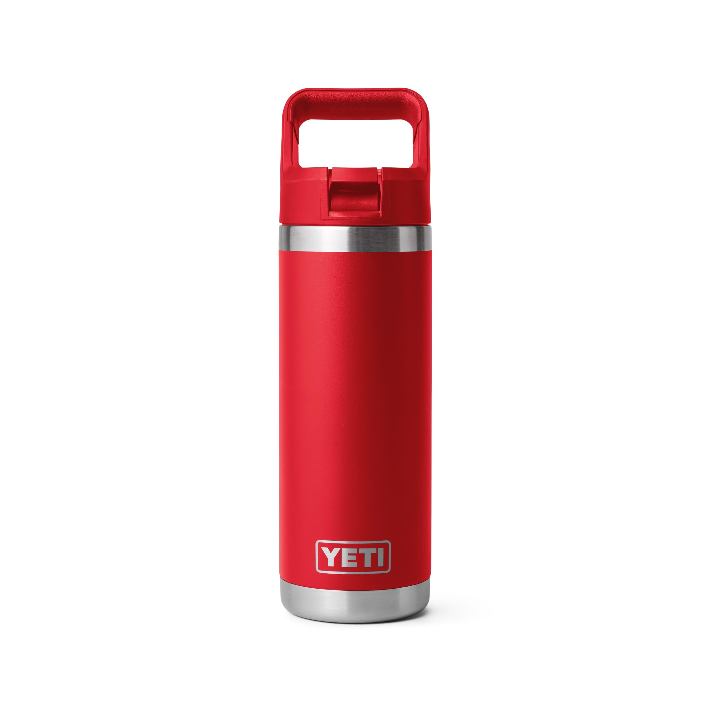 YETI Rambler 18 oz Bottle, Vacuum Insulated, Stainless Steel with Color Matching Straw Cap, Rescue Red