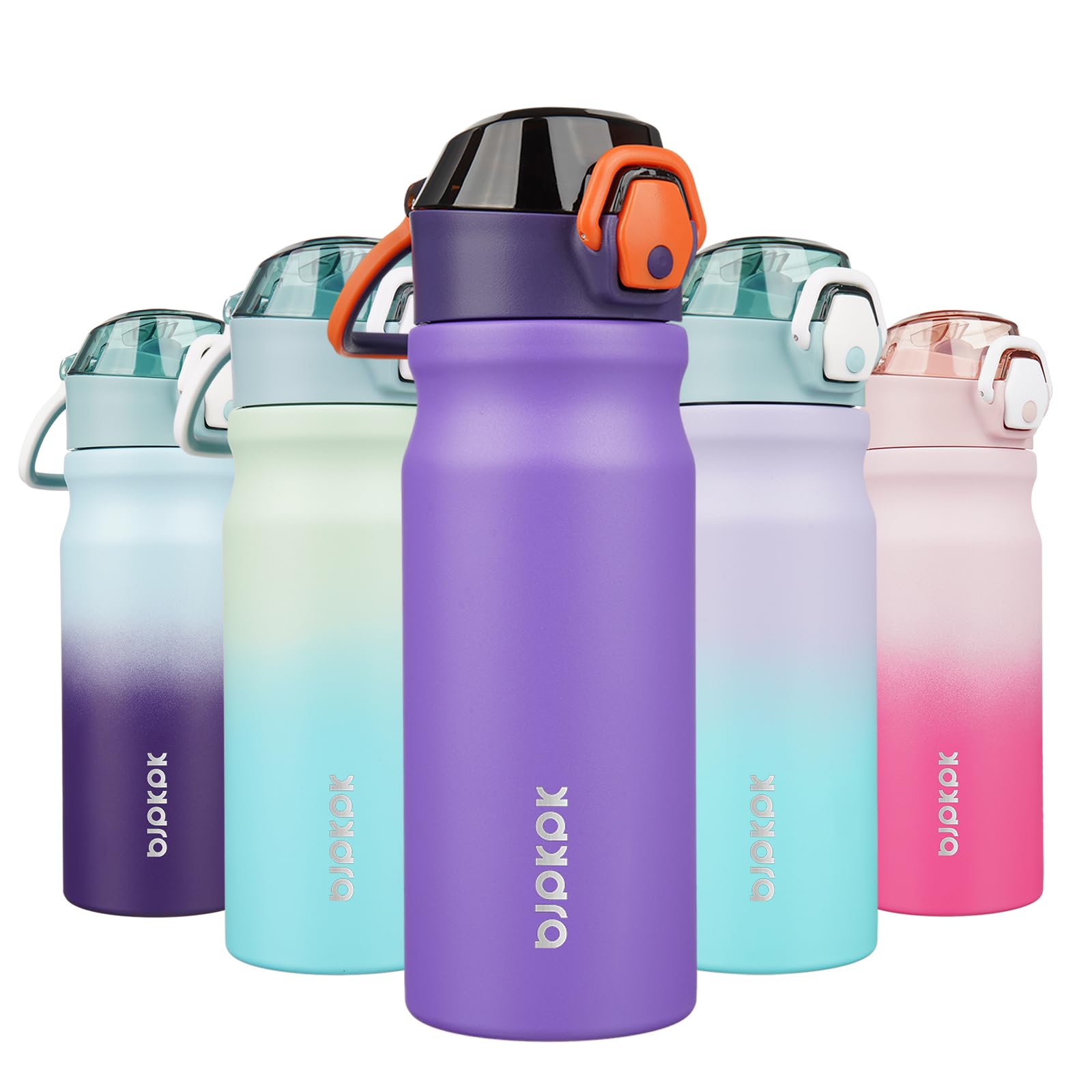 BJPKPK 18oz Insulated Water Bottle with Straw Stainless Steel Double Wall Water Bottles BPA Free Leak Proof Thermal Flask with Lockable Flip Lid and Soft Silicone Spout,Cherry Blossom