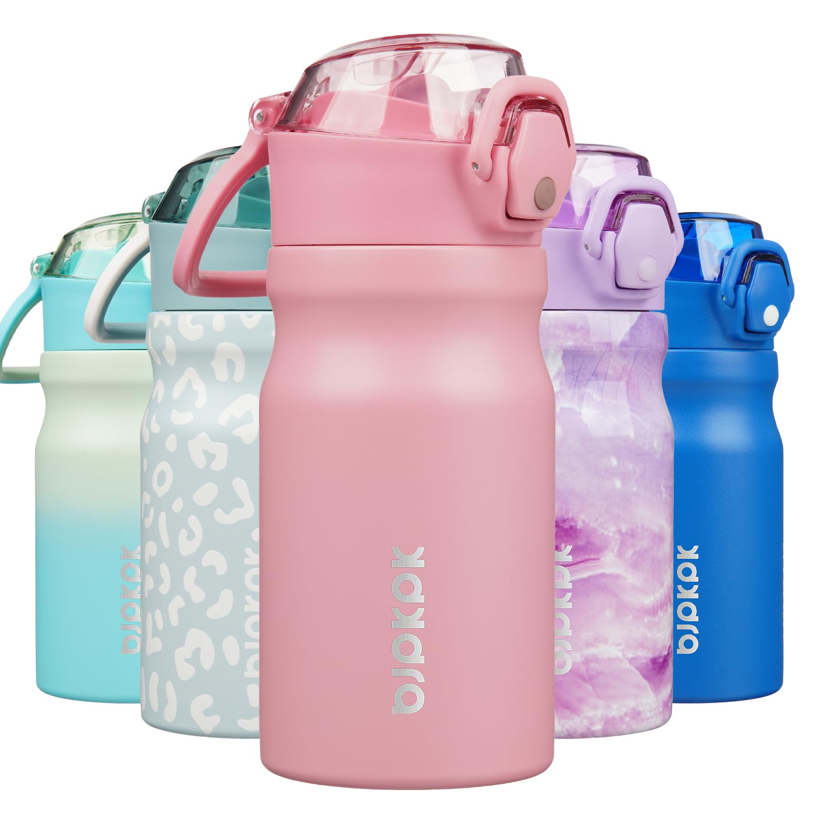 BJPKPK 18oz Insulated Water Bottle with Straw Stainless Steel Double Wall Water Bottles BPA Free Leak Proof Thermal Flask with Lockable Flip Lid and Soft Silicone Spout,Cherry Blossom