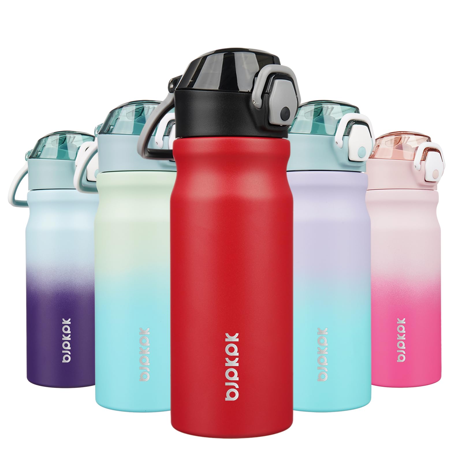 BJPKPK 18oz Insulated Water Bottle with Straw Stainless Steel Double Wall Water Bottles BPA Free Leak Proof Thermal Flask with Lockable Flip Lid and Soft Silicone Spout,Cherry Blossom