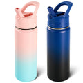 18oz Insulated Stainless Steel Water Bottle with Straws, Double Wall Vacuum Insulated Bottles, Metal Thermo for Travel, Sports, Leak-Proof, BPA Free, Women & Men, Black