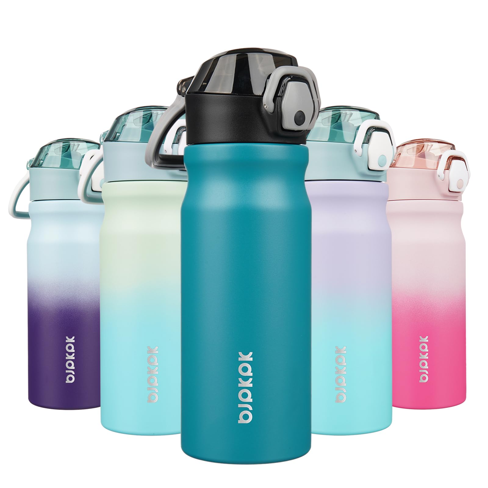 BJPKPK 18oz Insulated Water Bottle with Straw Stainless Steel Double Wall Water Bottles BPA Free Leak Proof Thermal Flask with Lockable Flip Lid and Soft Silicone Spout,Cherry Blossom