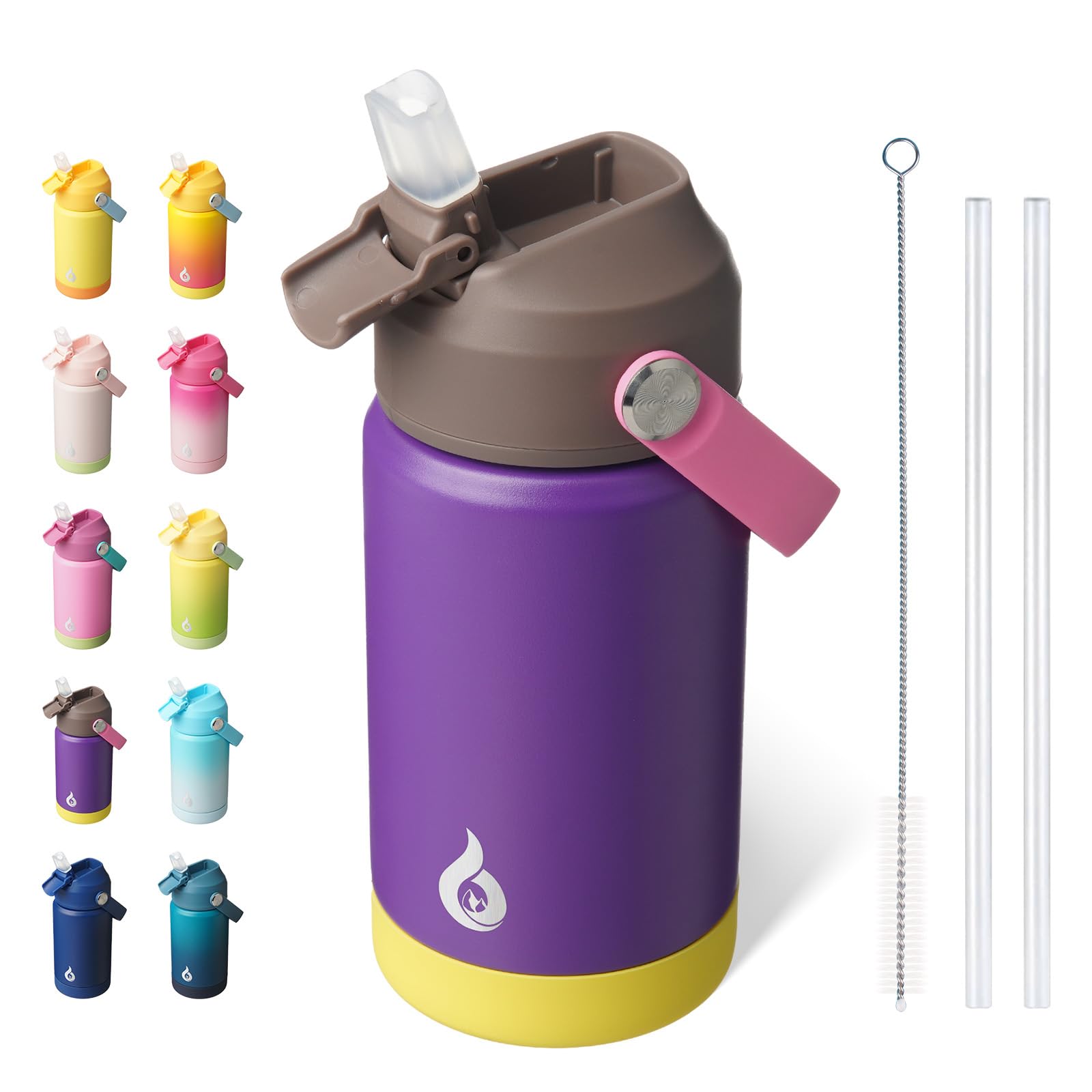 BJPKPK Insulated Water Bottle with Straw Lid, 18oz Thermo Water Bottles, Flex Handle & Non-slip Boot, BPA Free Leak Proof Stainless Steel Metal Thermo, Tumblers, Cups,Black Blue