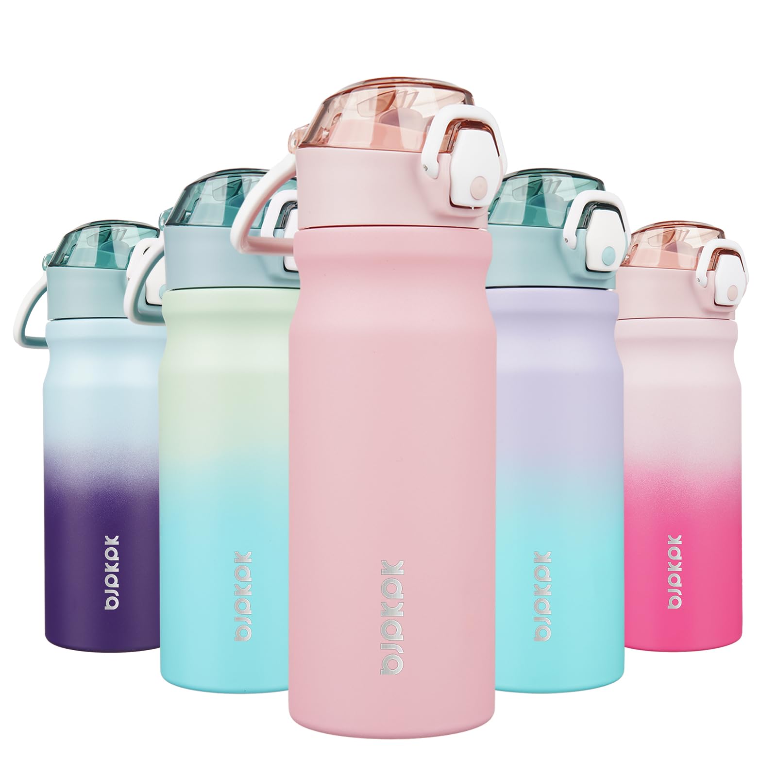 BJPKPK 18oz Insulated Water Bottle with Straw Stainless Steel Double Wall Water Bottles BPA Free Leak Proof Thermal Flask with Lockable Flip Lid and Soft Silicone Spout,Cherry Blossom