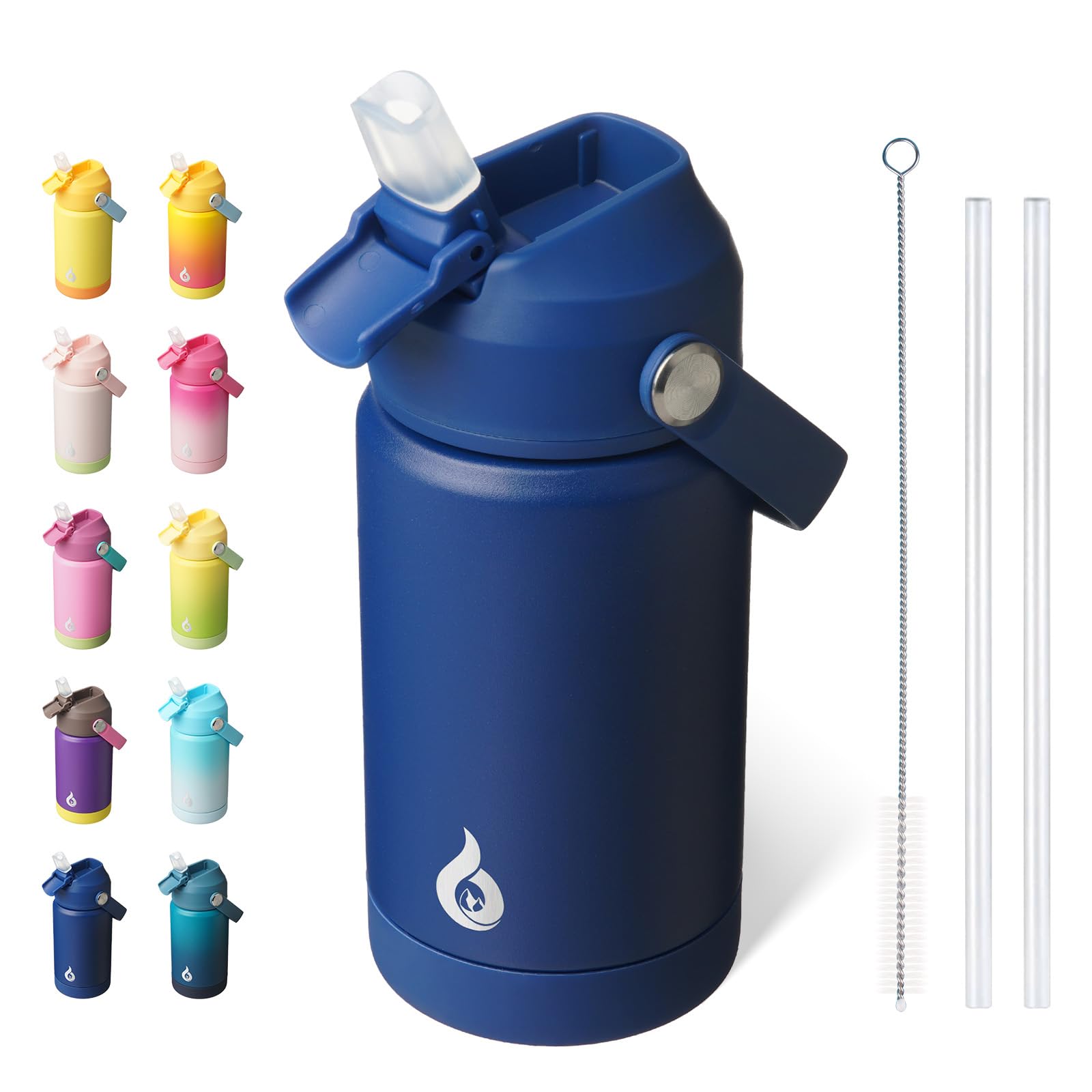 BJPKPK Insulated Water Bottle with Straw Lid, 18oz Thermo Water Bottles, Flex Handle & Non-slip Boot, BPA Free Leak Proof Stainless Steel Metal Thermo, Tumblers, Cups,Black Blue