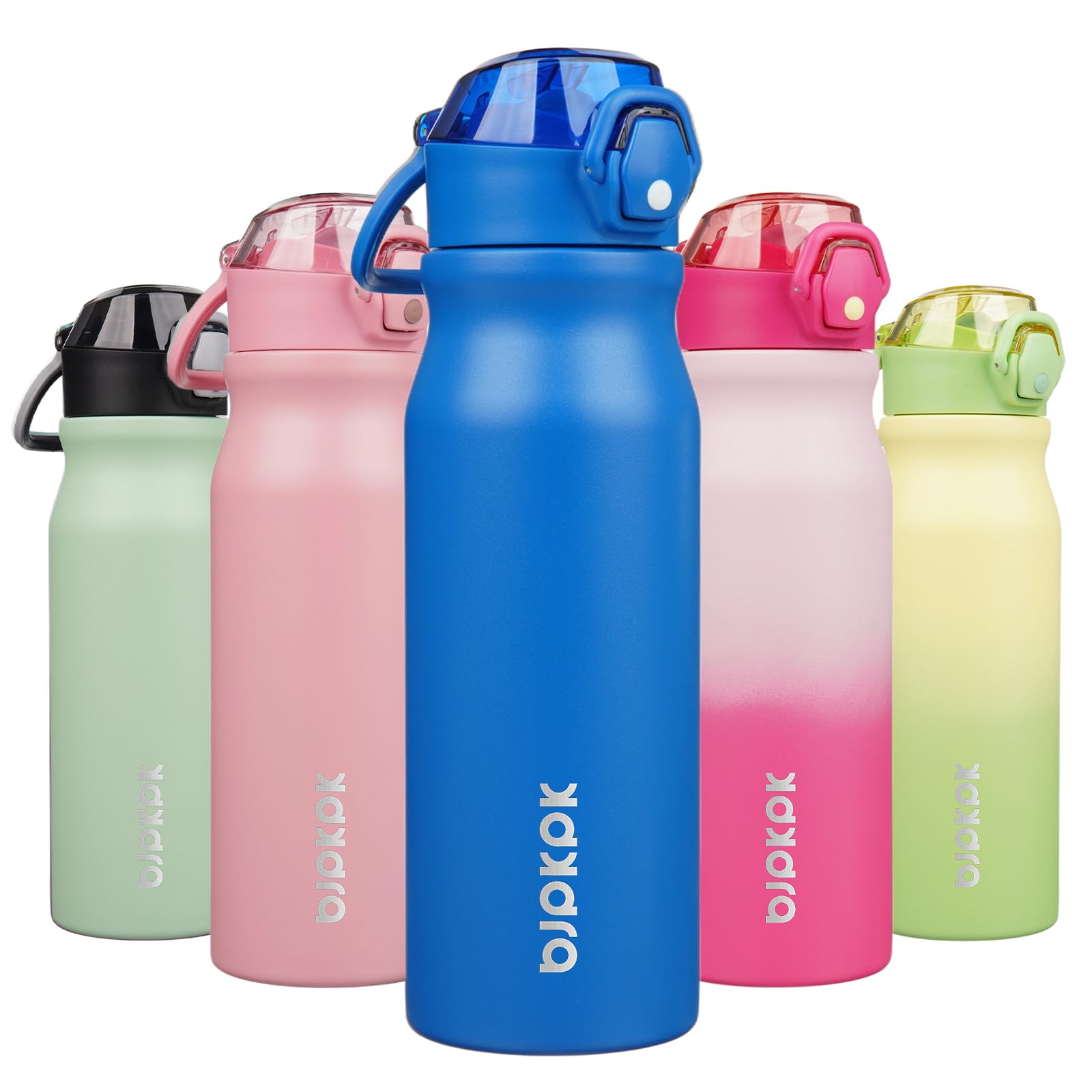 BJPKPK 18oz Insulated Water Bottle with Straw Stainless Steel Double Wall Water Bottles BPA Free Leak Proof Thermal Flask with Lockable Flip Lid and Soft Silicone Spout,Cherry Blossom