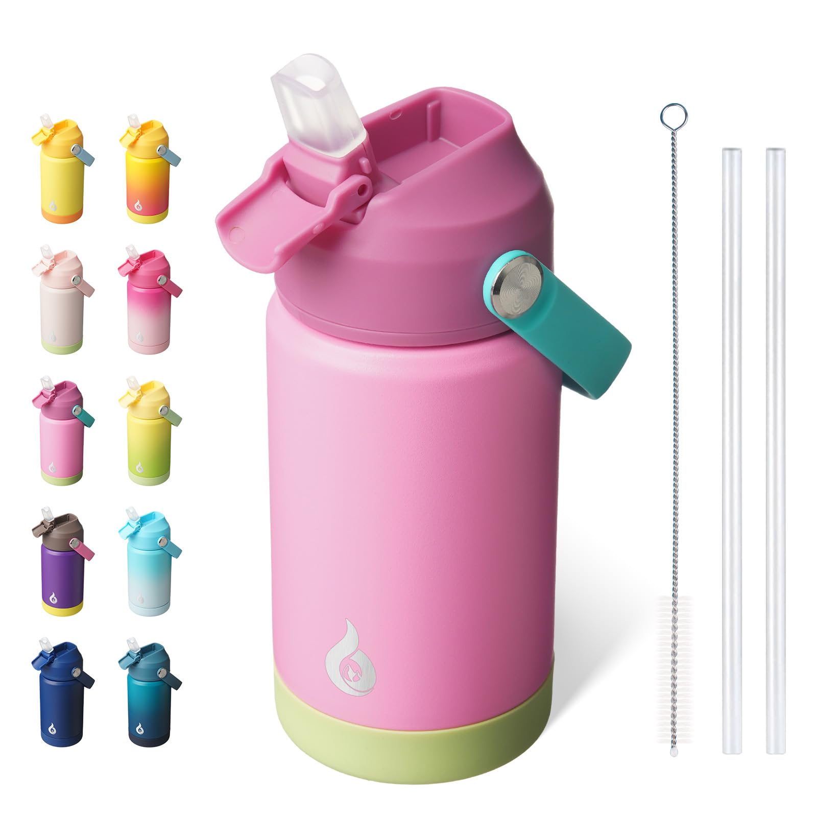 BJPKPK Insulated Water Bottle with Straw Lid, 18oz Thermo Water Bottles, Flex Handle & Non-slip Boot, BPA Free Leak Proof Stainless Steel Metal Thermo, Tumblers, Cups,Black Blue