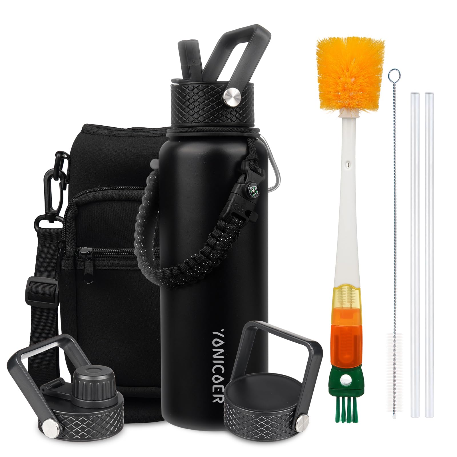 Insulated Water Bottle 128oz,Triple Wall Vacuum Stainless Steel(Dishwasher Safe),Leak Proof & Non-BPA,Flask Jug with Paracord Handle & Straw Spout Lids Sports Green