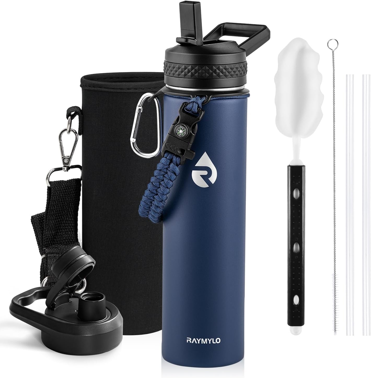 Insulated Water Bottle 64 oz, Triple Wall Vacuum Stainless Steel (Cold for 48 Hrs), Leak Proof & Non-BPA, Half Gallon Water Flask Jug with Paracord Handle & Straw Spout Lids