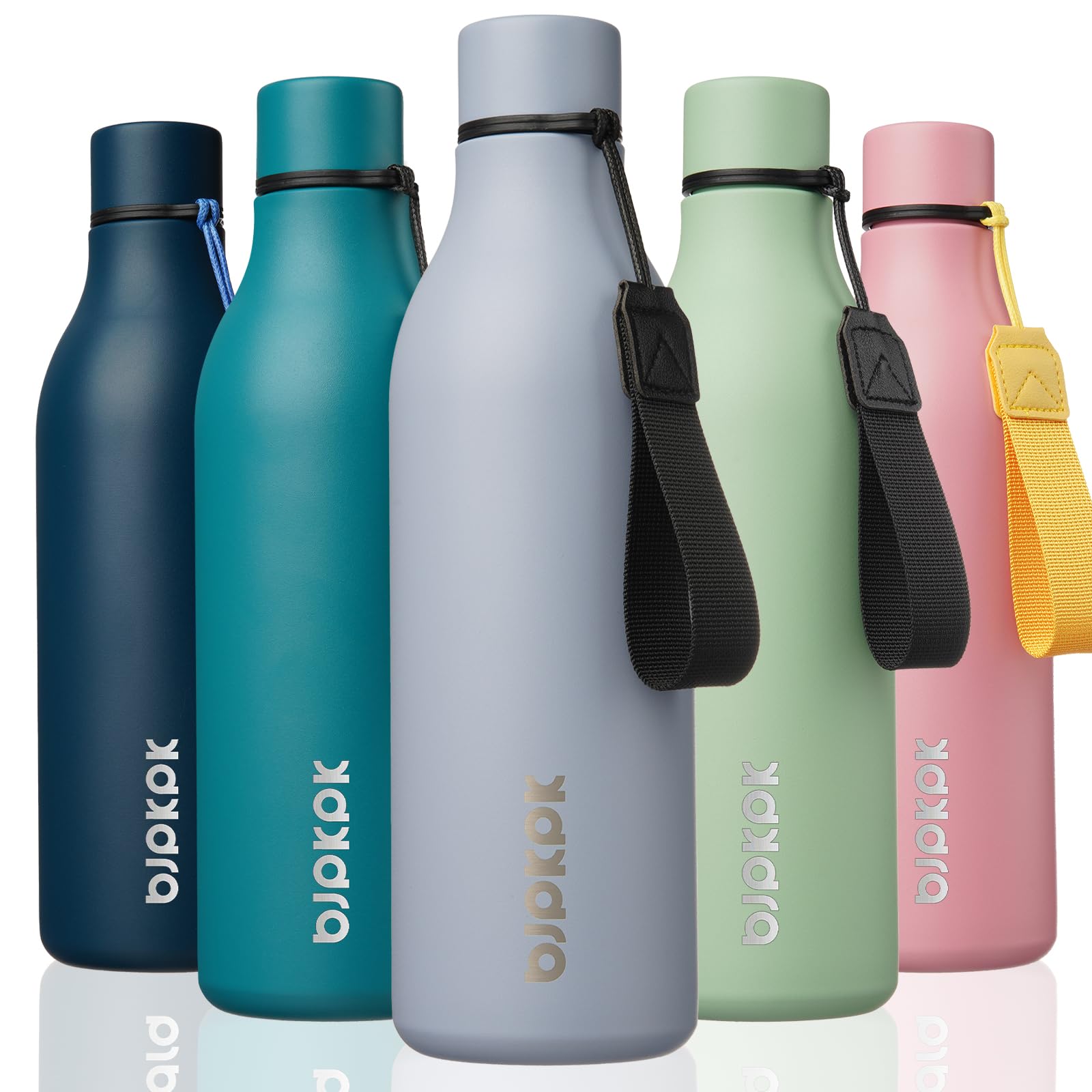 BJPKPK Insulated Water Bottles, 18 oz Stainless Steel Metal Water Bottle with Strap, BPA Free Leak Proof Jugs, Mugs, Flasks, Reusable Thermal Flasks for Sports& Travel, Blossom