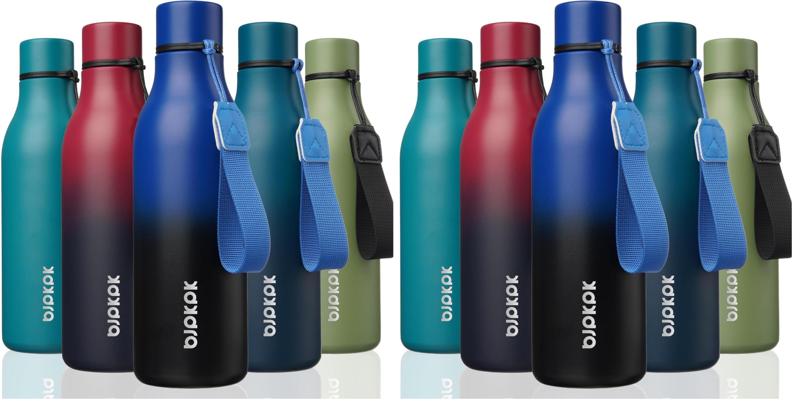 BJPKPK Insulated Water Bottles, 18 oz Stainless Steel Metal Water Bottle with Strap, BPA Free Leak Proof Jugs, Mugs, Flasks, Reusable Thermal Flasks for Sports& Travel, Blossom