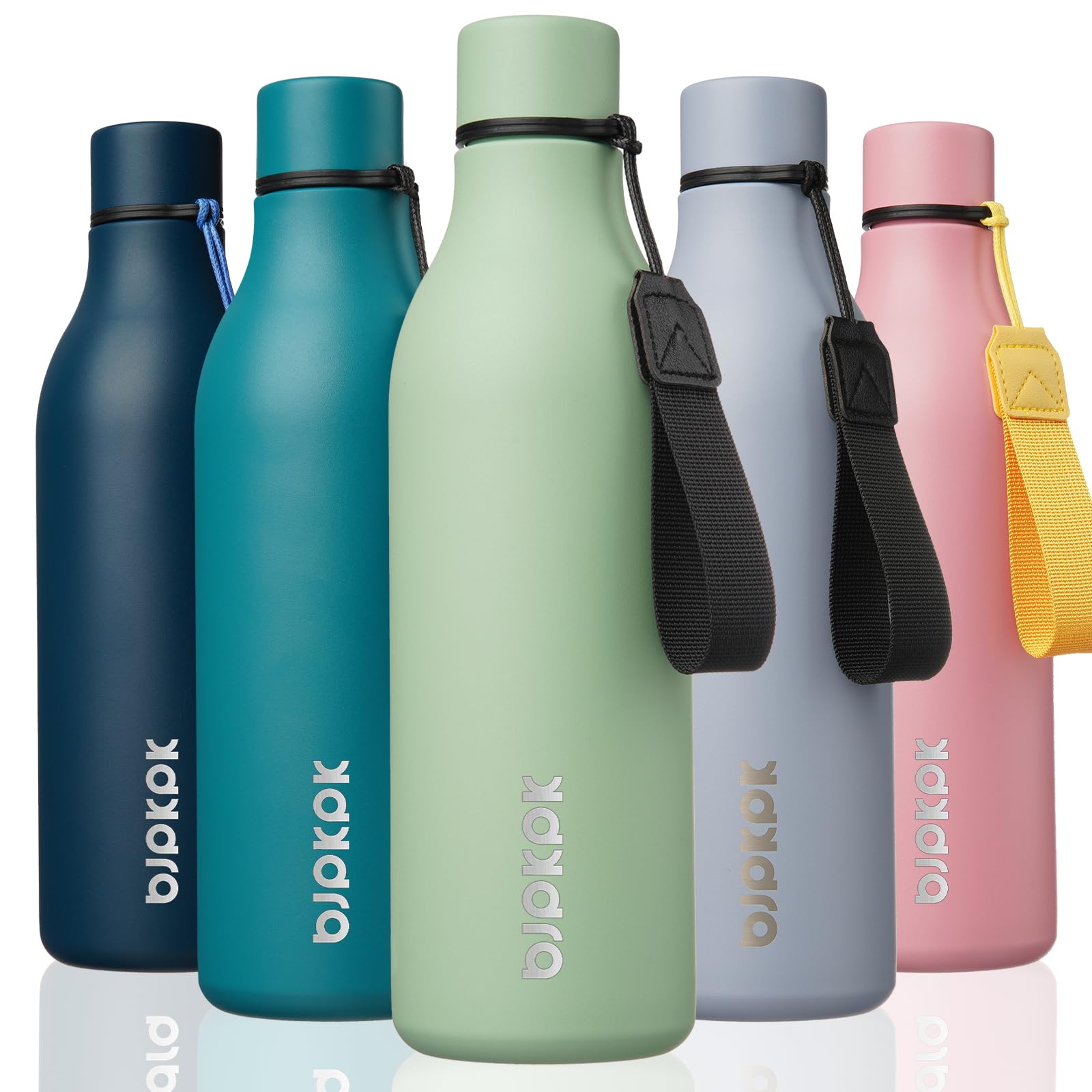 BJPKPK Insulated Water Bottles, 18 oz Stainless Steel Metal Water Bottle with Strap, BPA Free Leak Proof Jugs, Mugs, Flasks, Reusable Thermal Flasks for Sports& Travel, Blossom