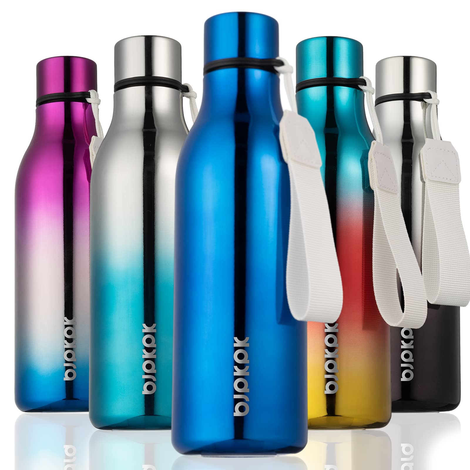BJPKPK Insulated Water Bottles, 18 oz Stainless Steel Metal Water Bottle with Strap, BPA Free Leak Proof Jugs, Mugs, Flasks, Reusable Thermal Flasks for Sports& Travel, Blossom