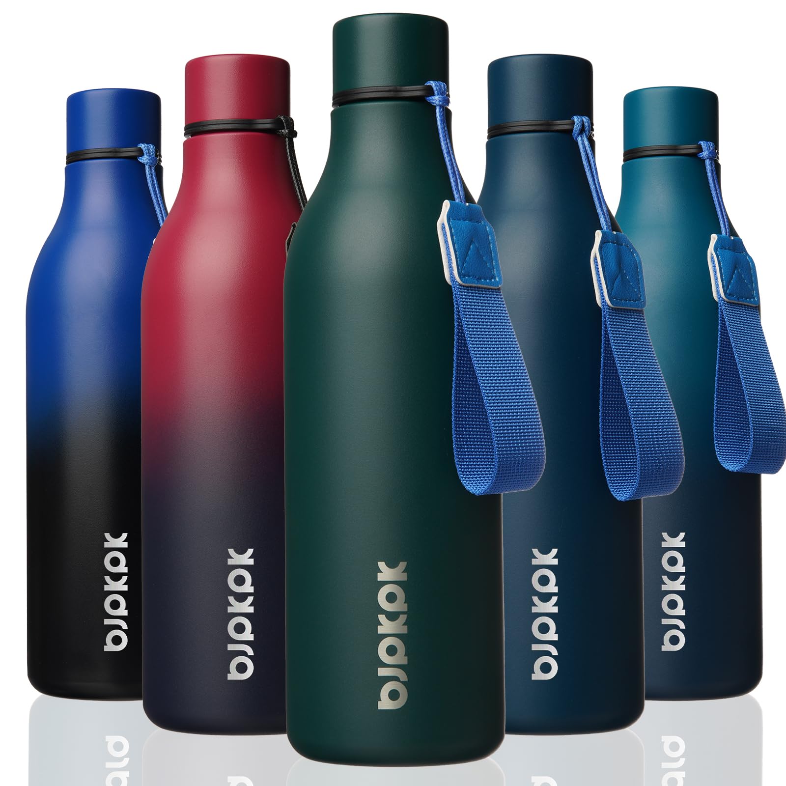 BJPKPK Insulated Water Bottles, 18 oz Stainless Steel Metal Water Bottle with Strap, BPA Free Leak Proof Jugs, Mugs, Flasks, Reusable Thermal Flasks for Sports& Travel, Blossom