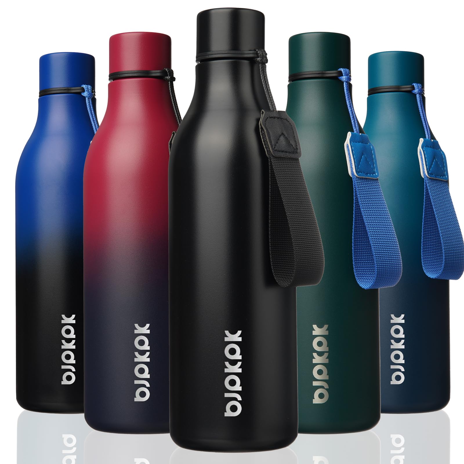 BJPKPK Insulated Water Bottles, 18 oz Stainless Steel Metal Water Bottle with Strap, BPA Free Leak Proof Jugs, Mugs, Flasks, Reusable Thermal Flasks for Sports& Travel, Blossom