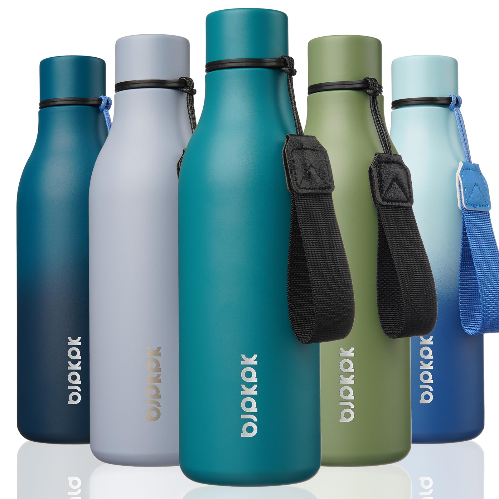 BJPKPK Insulated Water Bottles, 18 oz Stainless Steel Metal Water Bottle with Strap, BPA Free Leak Proof Jugs, Mugs, Flasks, Reusable Thermal Flasks for Sports& Travel, Blossom