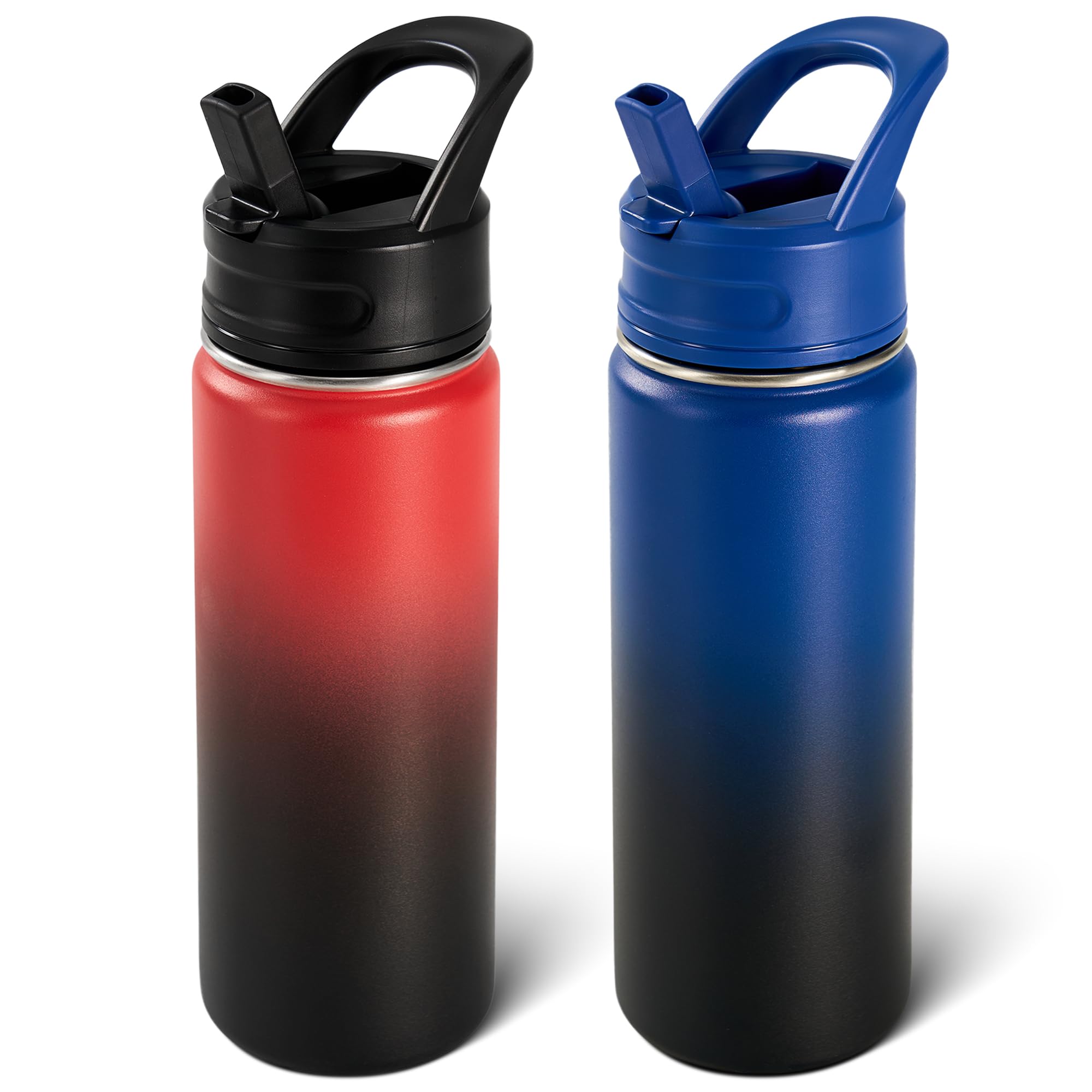 18oz Insulated Stainless Steel Water Bottle with Straws, Double Wall Vacuum Insulated Bottles, Metal Thermo for Travel, Sports, Leak-Proof, BPA Free, Women & Men, Black