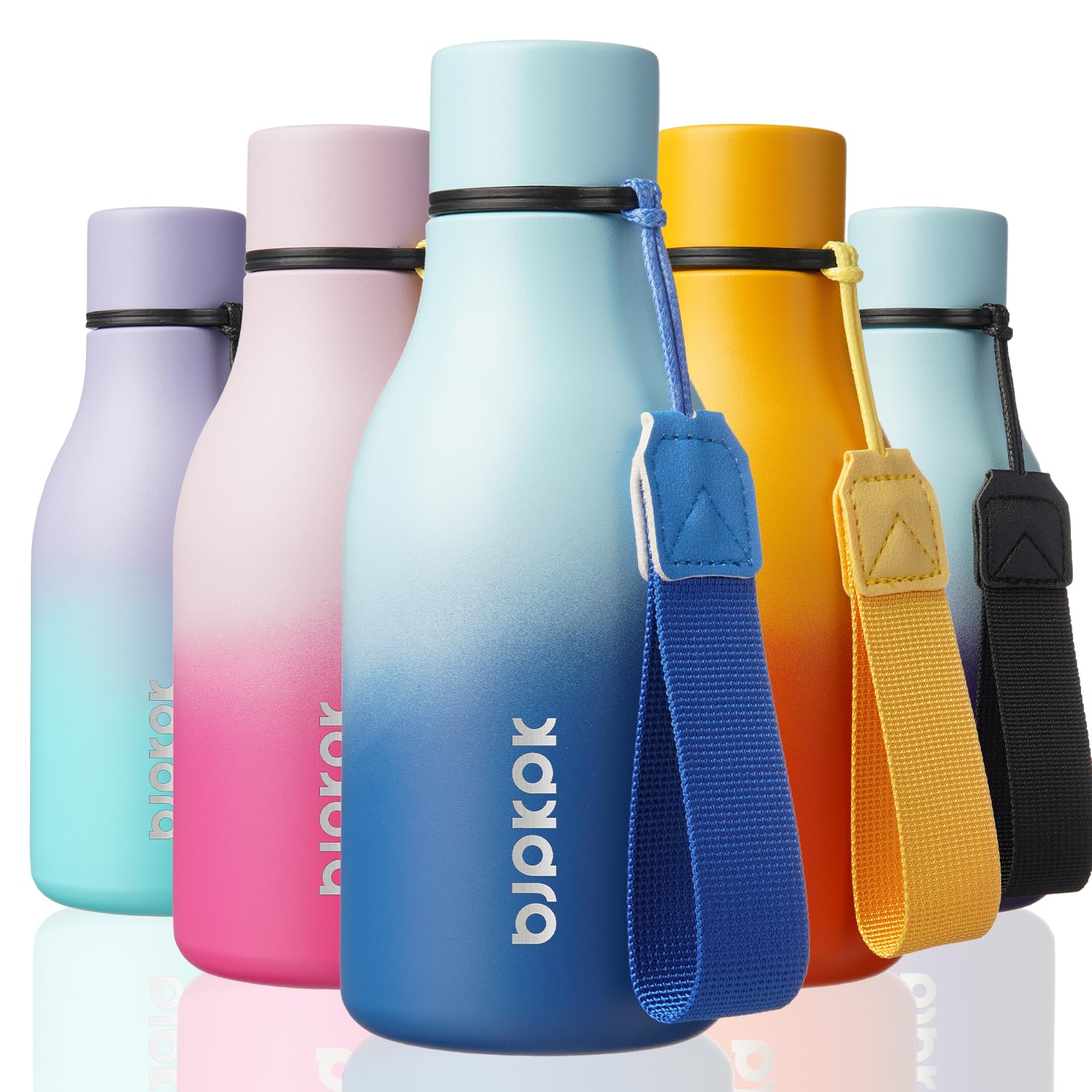 BJPKPK Insulated Water Bottles, 18 oz Stainless Steel Metal Water Bottle with Strap, BPA Free Leak Proof Jugs, Mugs, Flasks, Reusable Thermal Flasks for Sports& Travel, Blossom