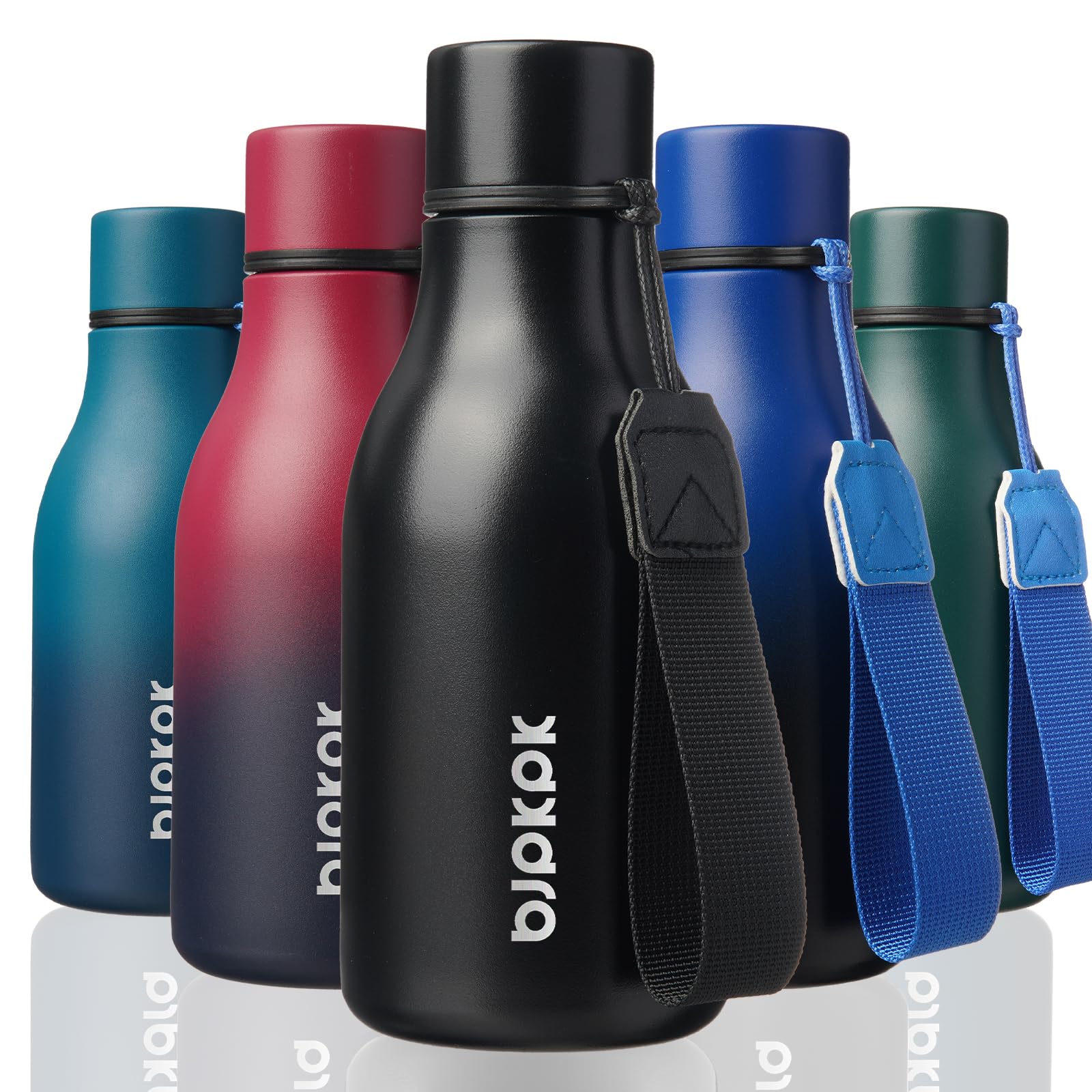 BJPKPK Insulated Water Bottles, 18 oz Stainless Steel Metal Water Bottle with Strap, BPA Free Leak Proof Jugs, Mugs, Flasks, Reusable Thermal Flasks for Sports& Travel, Blossom