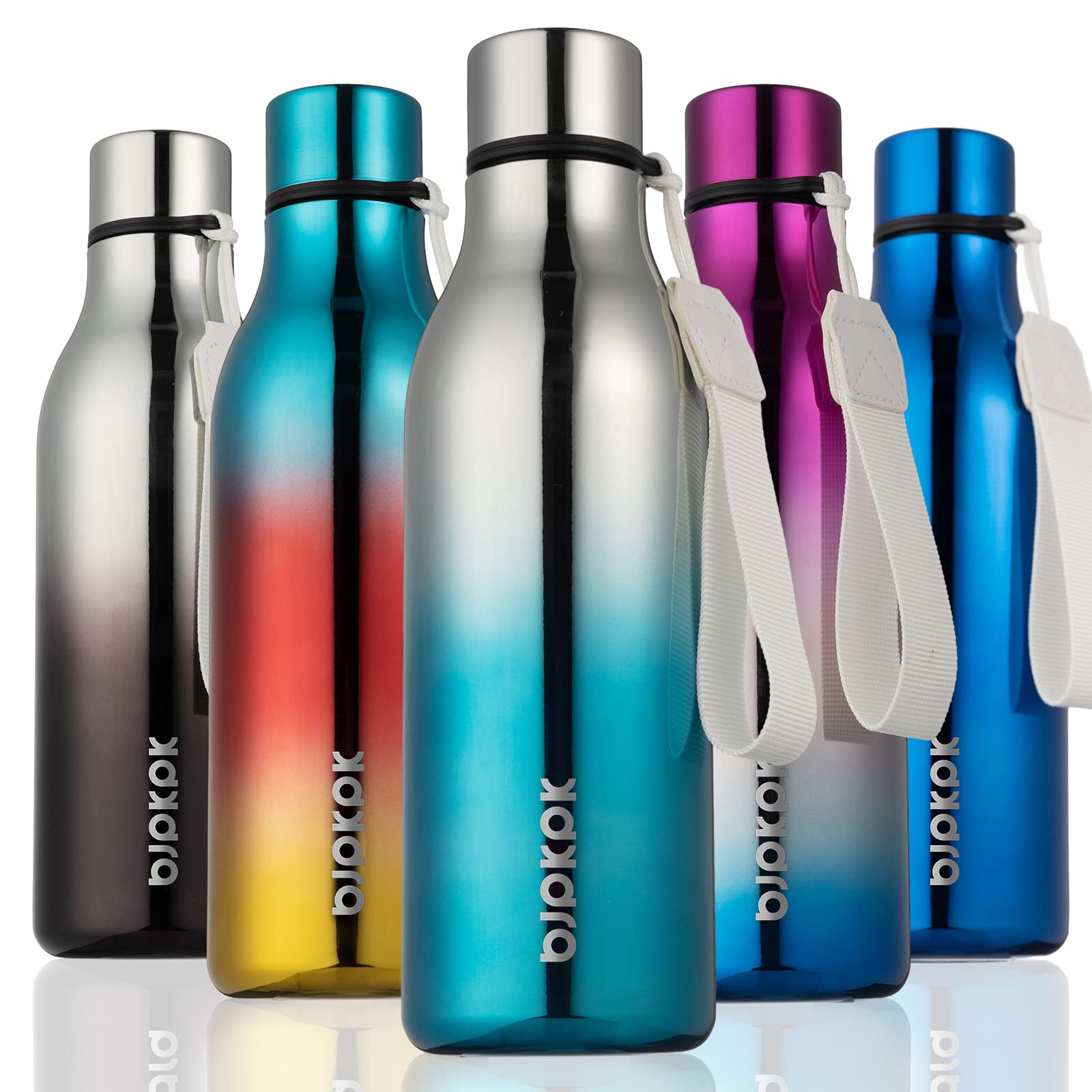 BJPKPK Insulated Water Bottles, 18 oz Stainless Steel Metal Water Bottle with Strap, BPA Free Leak Proof Jugs, Mugs, Flasks, Reusable Thermal Flasks for Sports& Travel, Blossom