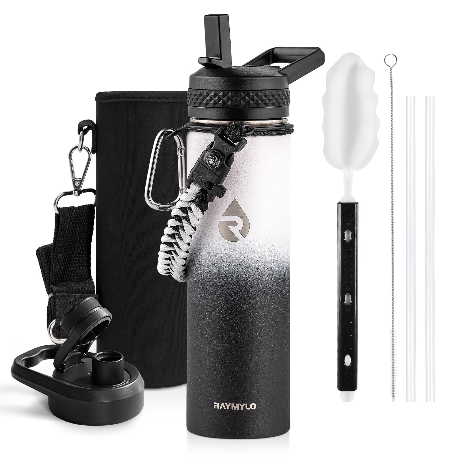 Insulated Water Bottle 64 oz, Triple Wall Vacuum Stainless Steel (Cold for 48 Hrs), Leak Proof & Non-BPA, Half Gallon Water Flask Jug with Paracord Handle & Straw Spout Lids