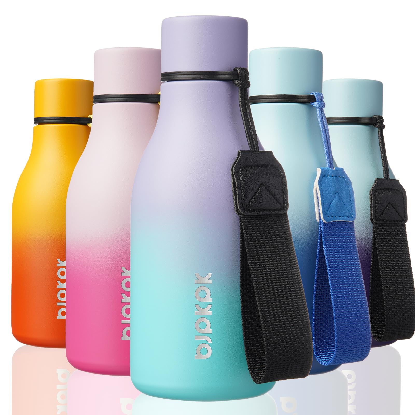 BJPKPK Insulated Water Bottles, 18 oz Stainless Steel Metal Water Bottle with Strap, BPA Free Leak Proof Jugs, Mugs, Flasks, Reusable Thermal Flasks for Sports& Travel, Blossom