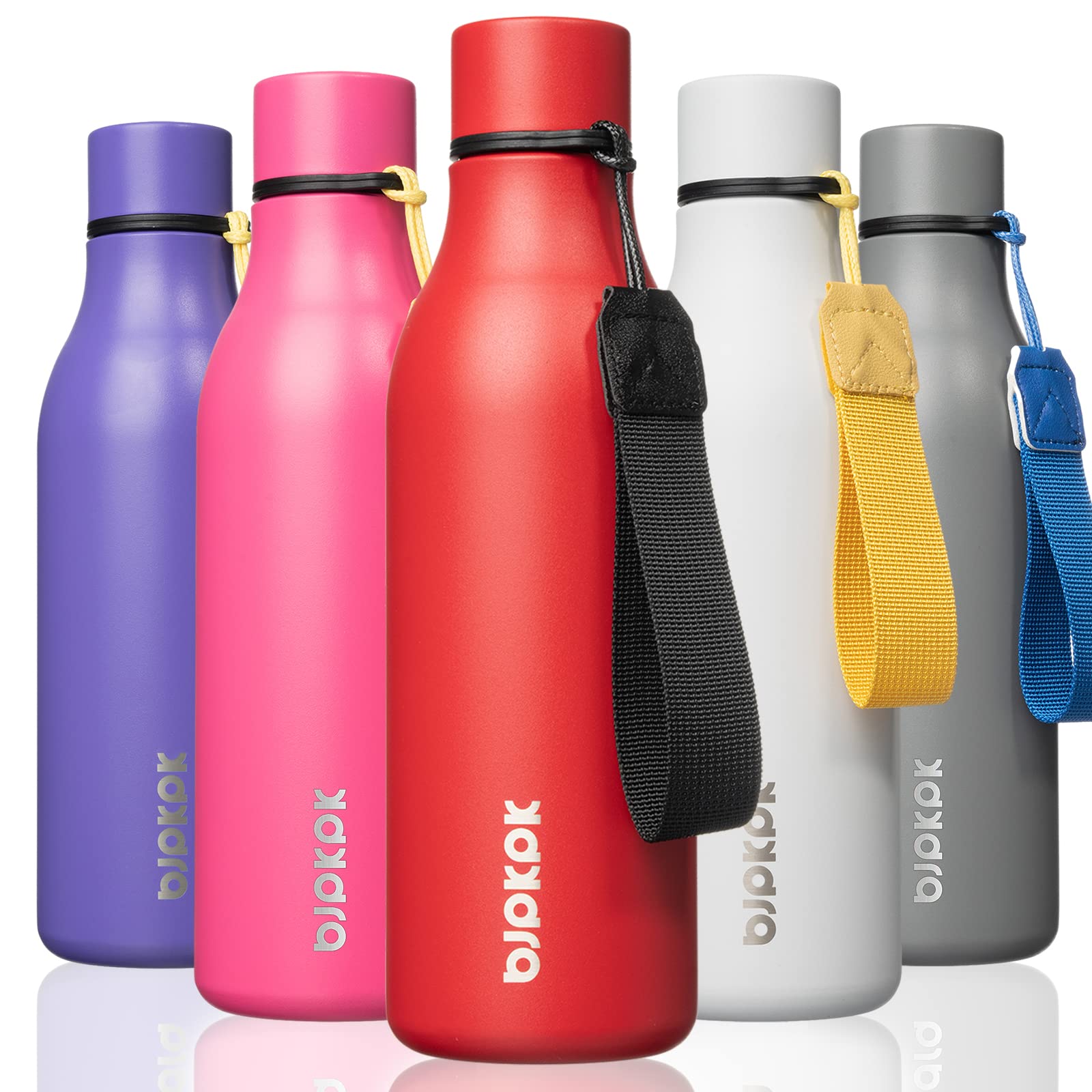 BJPKPK Insulated Water Bottles, 18 oz Stainless Steel Metal Water Bottle with Strap, BPA Free Leak Proof Jugs, Mugs, Flasks, Reusable Thermal Flasks for Sports& Travel, Blossom