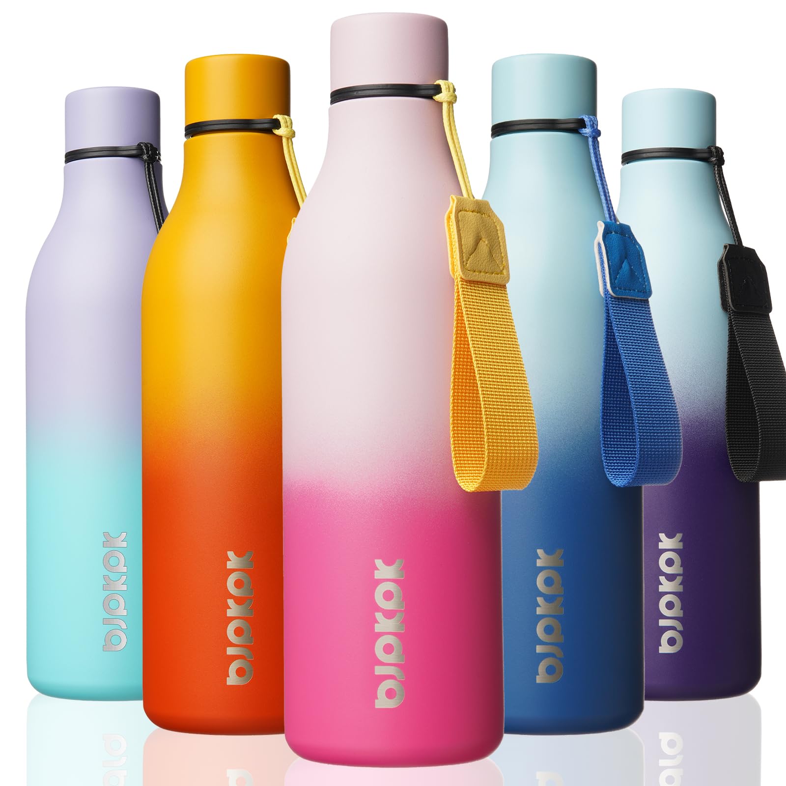 BJPKPK Insulated Water Bottles, 18 oz Stainless Steel Metal Water Bottle with Strap, BPA Free Leak Proof Jugs, Mugs, Flasks, Reusable Thermal Flasks for Sports& Travel, Blossom