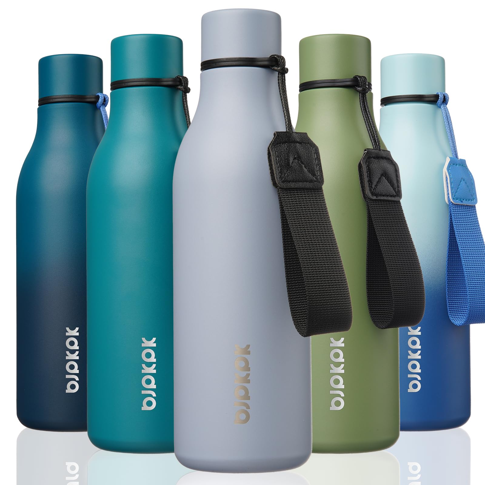 BJPKPK Insulated Water Bottles, 18 oz Stainless Steel Metal Water Bottle with Strap, BPA Free Leak Proof Jugs, Mugs, Flasks, Reusable Thermal Flasks for Sports& Travel, Blossom