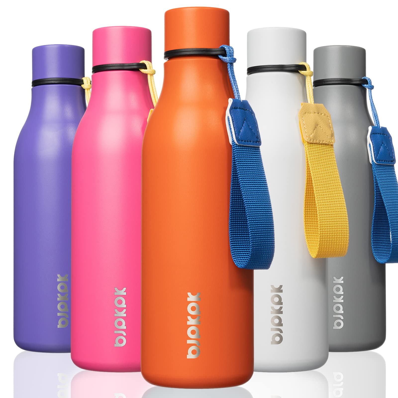 BJPKPK Insulated Water Bottles, 18 oz Stainless Steel Metal Water Bottle with Strap, BPA Free Leak Proof Jugs, Mugs, Flasks, Reusable Thermal Flasks for Sports& Travel, Blossom