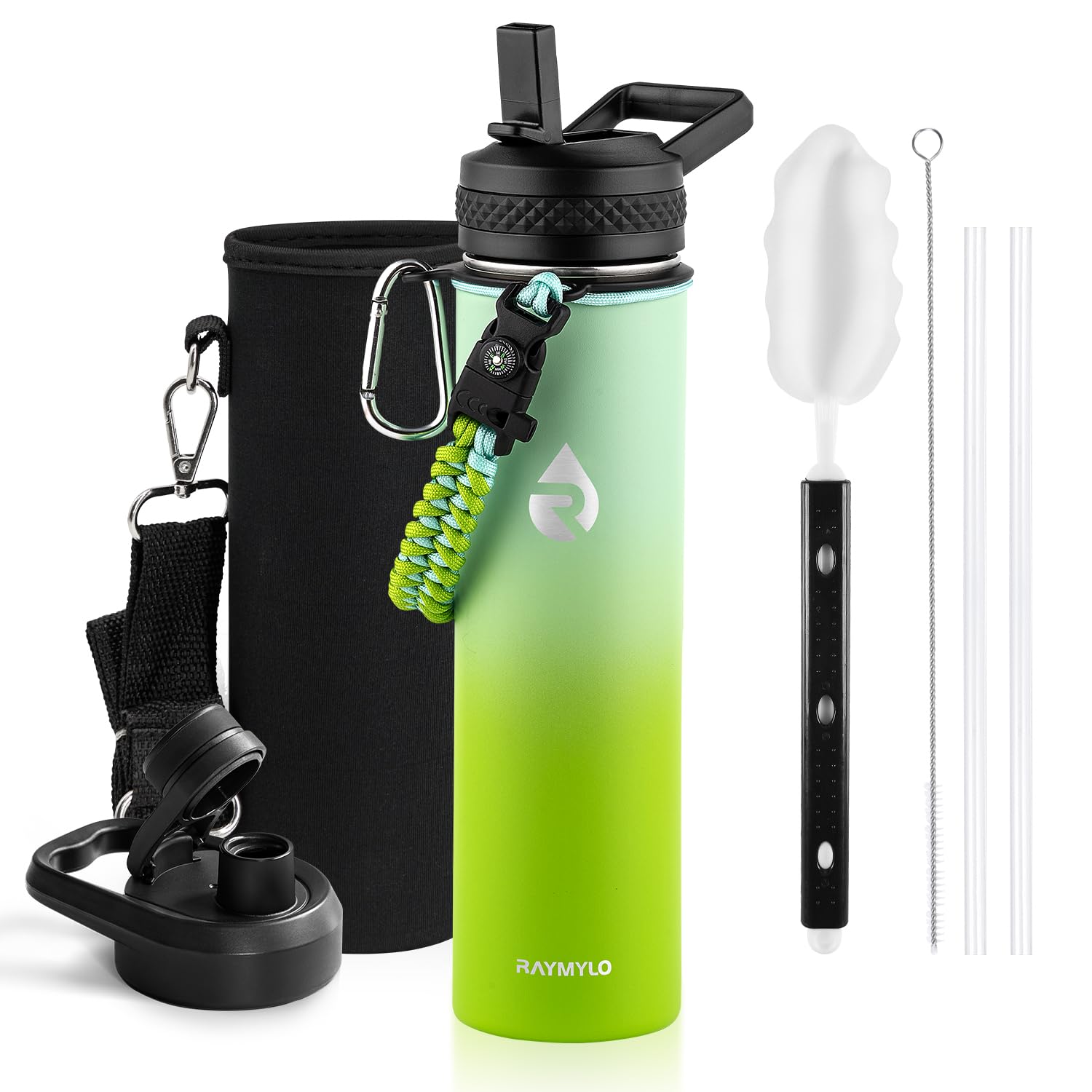 Insulated Water Bottle 64 oz, Triple Wall Vacuum Stainless Steel (Cold for 48 Hrs), Leak Proof & Non-BPA, Half Gallon Water Flask Jug with Paracord Handle & Straw Spout Lids