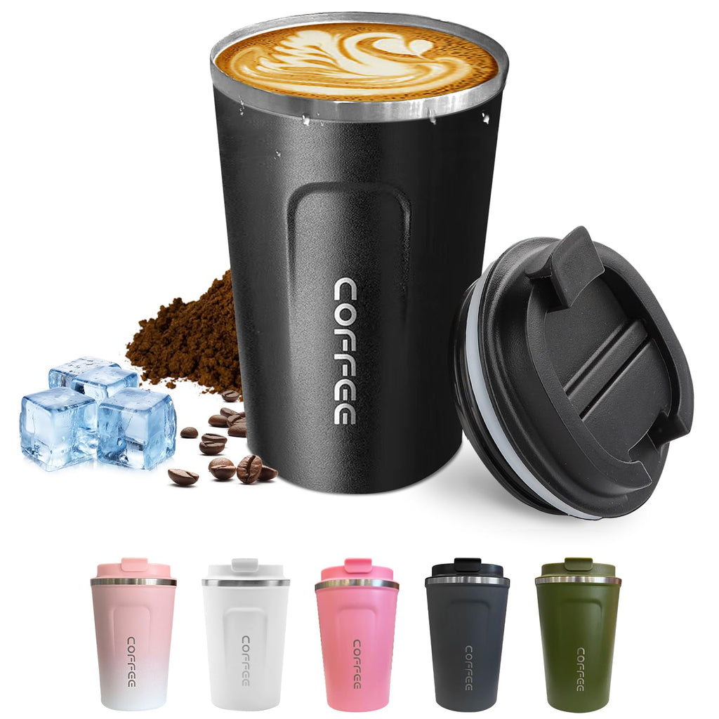 Travel coffee mugs leak-proof, reusable coffee cups with lids, stainless steel vacuum insulated coffee tumblers, thermal insulation cups for men & women keep drinks hot & cold(2nd-Green, 12OZ)