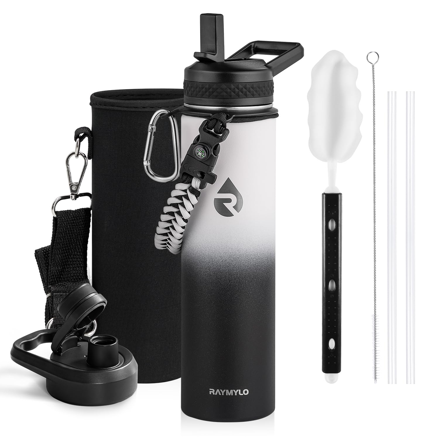 Insulated Water Bottle 64 oz, Triple Wall Vacuum Stainless Steel (Cold for 48 Hrs), Leak Proof & Non-BPA, Half Gallon Water Flask Jug with Paracord Handle & Straw Spout Lids